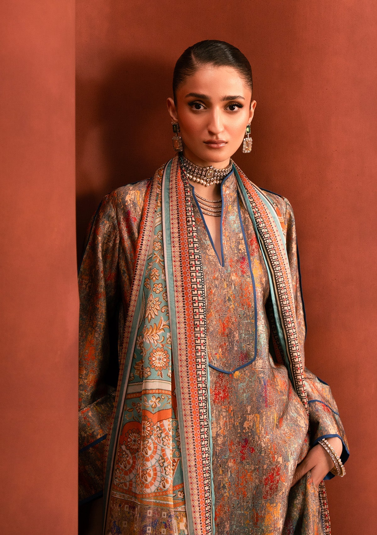 MISS AIK - RTW '25 D2 - LOOK 05 Rust Long Shirt For Luxury Events - Pakistani Designer Wear for Women in UK | Kifat