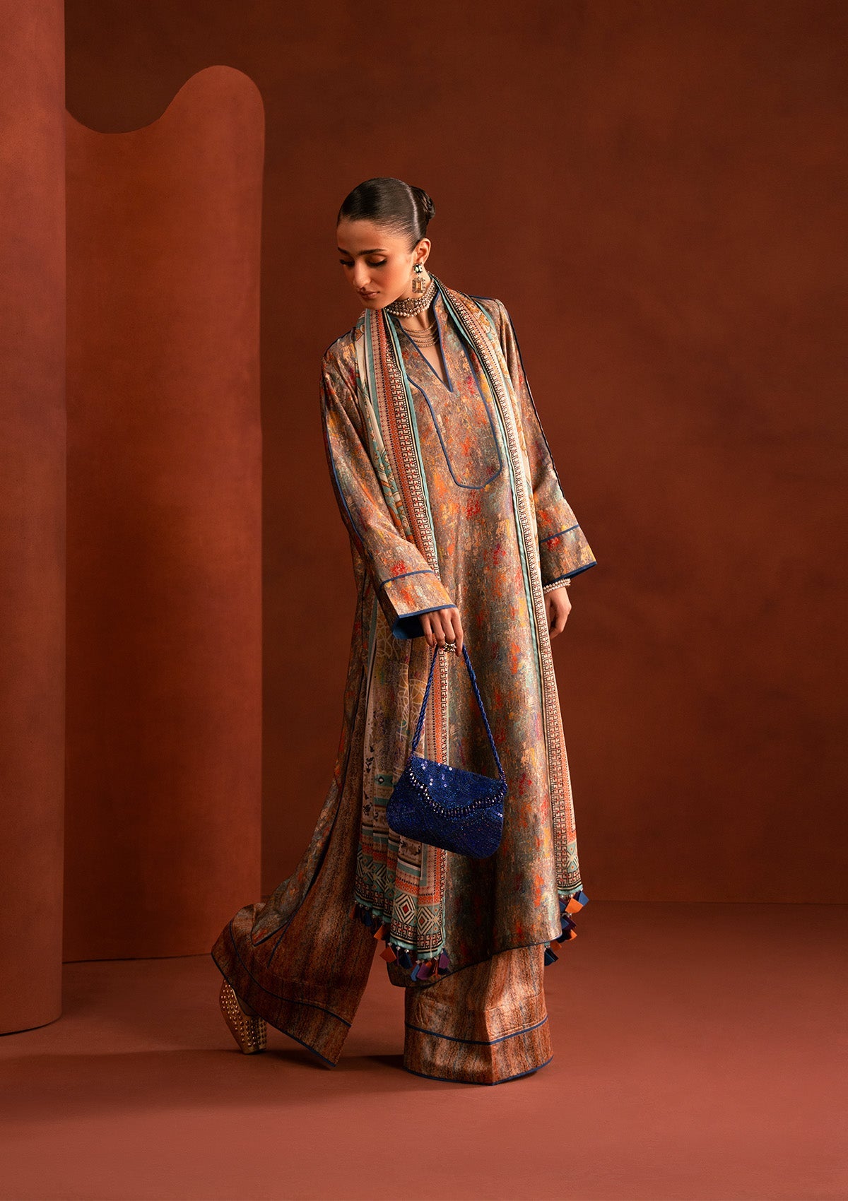 MISS AIK - RTW '25 D2 - LOOK 05 Rust Long Shirt For Luxury Events - Pakistani Designer Wear for Women in UK | Kifat