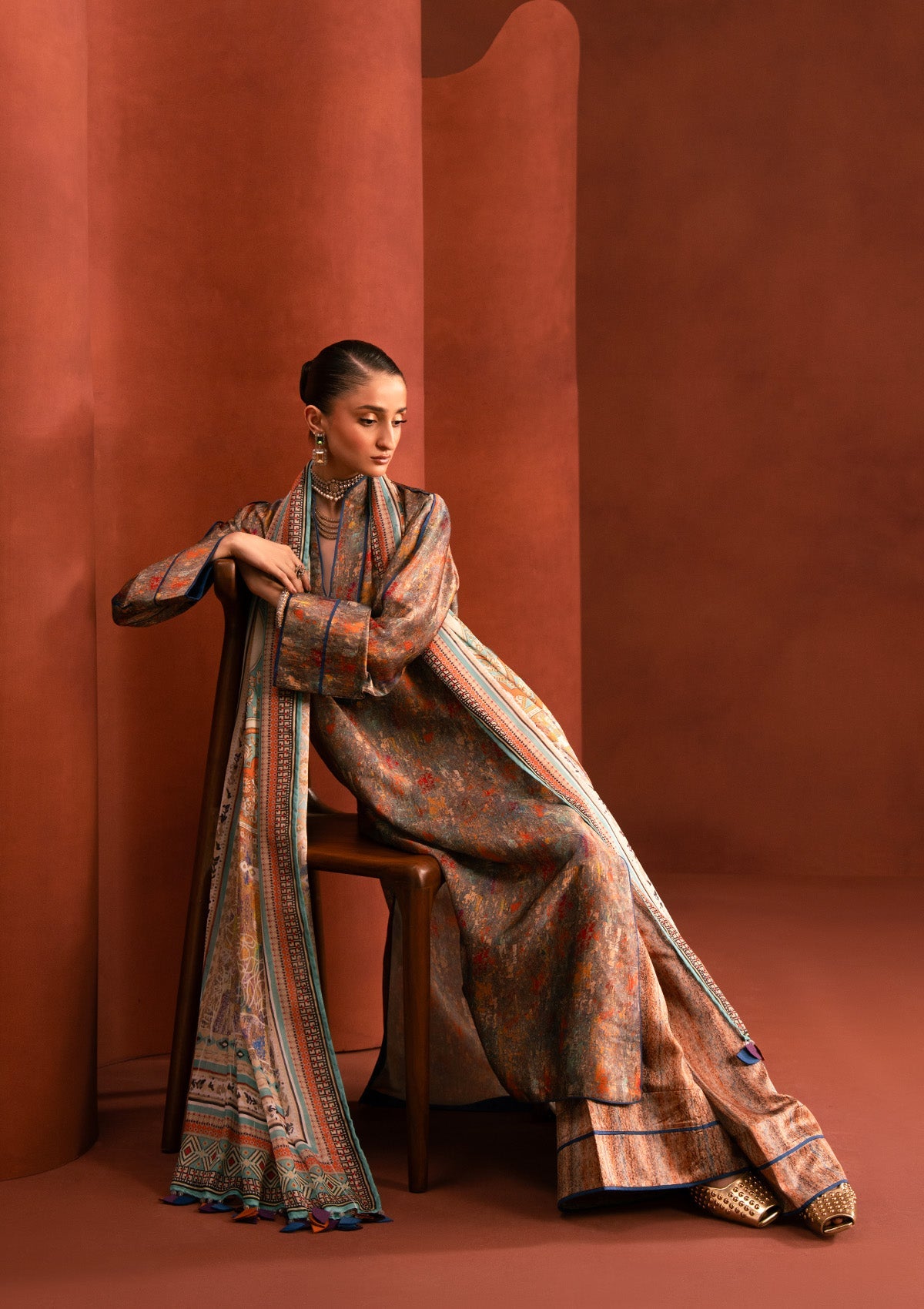 MISS AIK - RTW '25 D2 - LOOK 05 Rust Long Shirt For Luxury Events - Pakistani Designer Wear for Women in UK | Kifat
