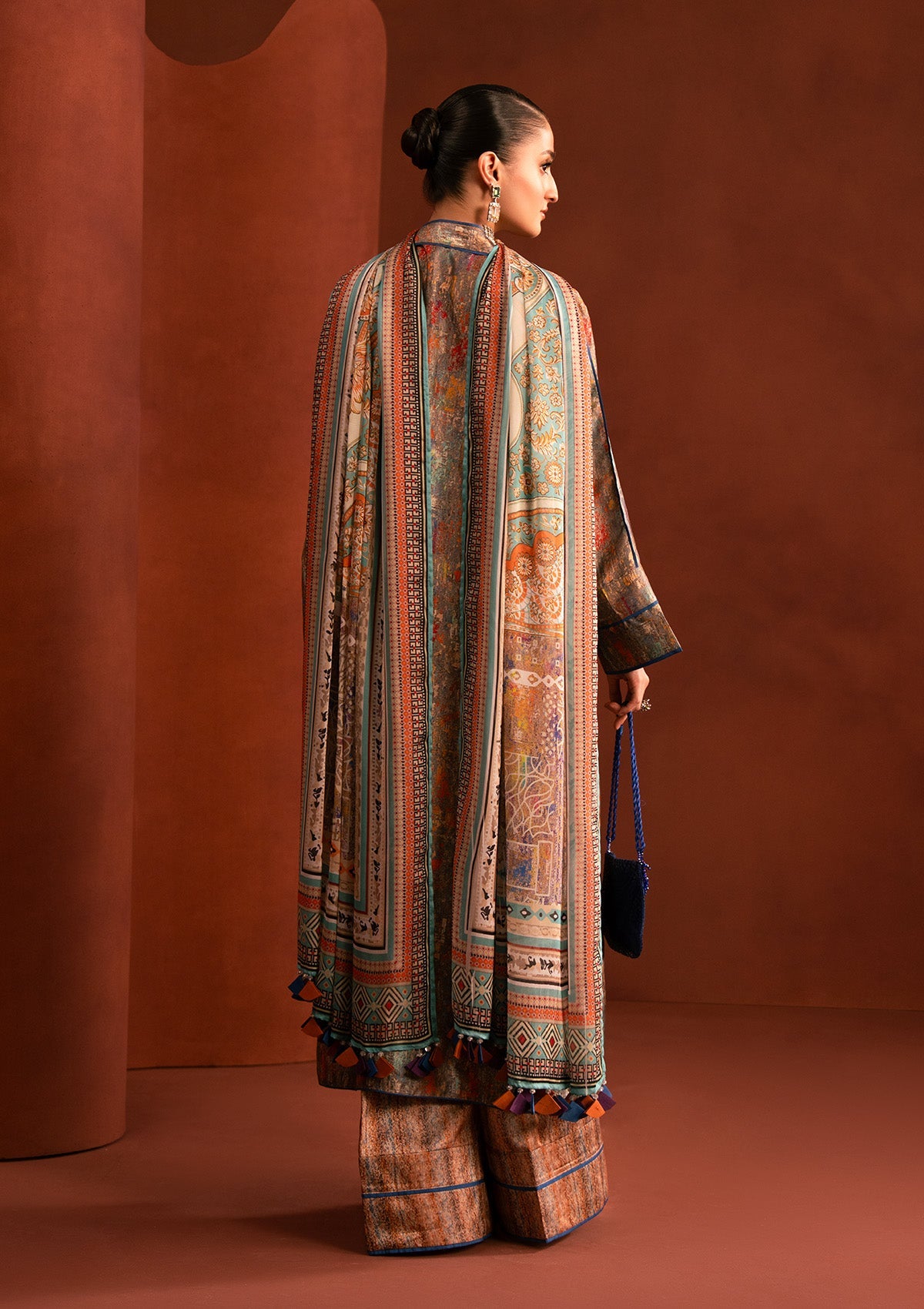 MISS AIK - RTW '25 D2 - LOOK 05 Rust Long Shirt For Luxury Events - Pakistani Designer Wear for Women in UK | Kifat