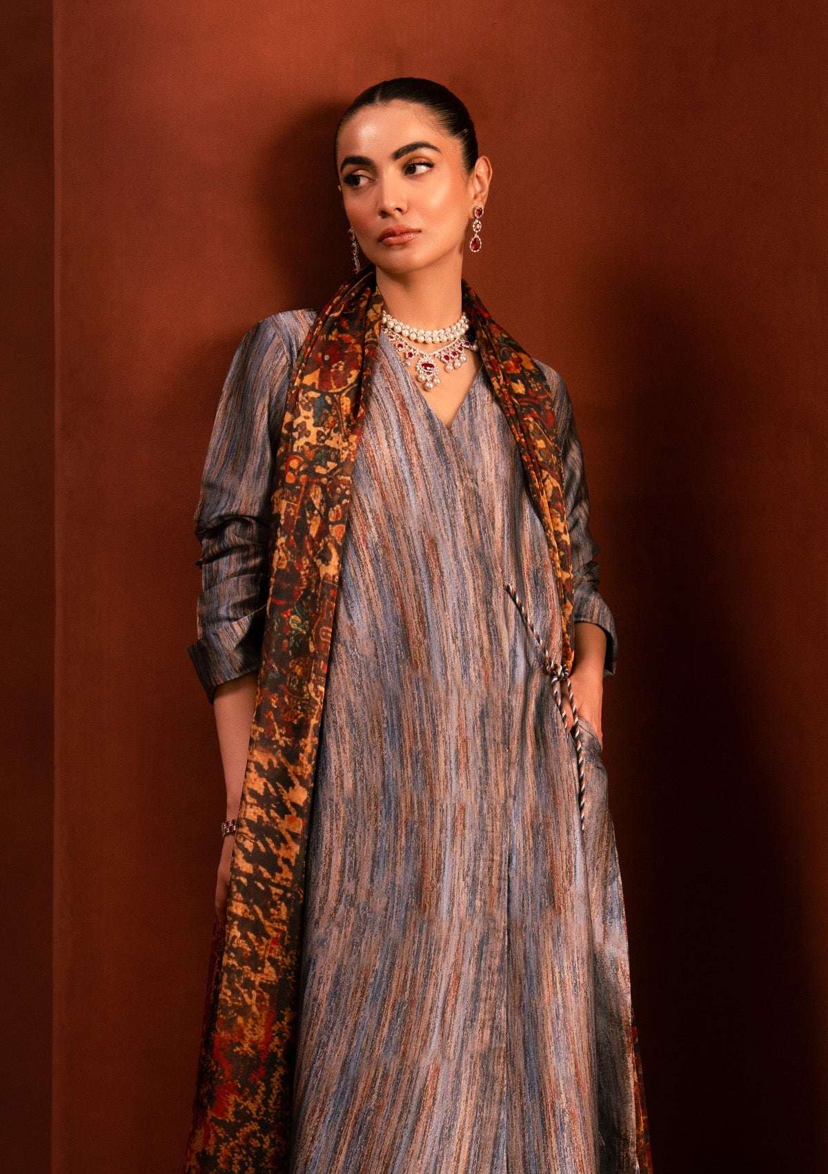MISS AIK - RTW '25 D2 - LOOK 07 Blue Multi Long Shirt For Luxury Events - Pakistani Designer Wear for Women in UK | Kifat