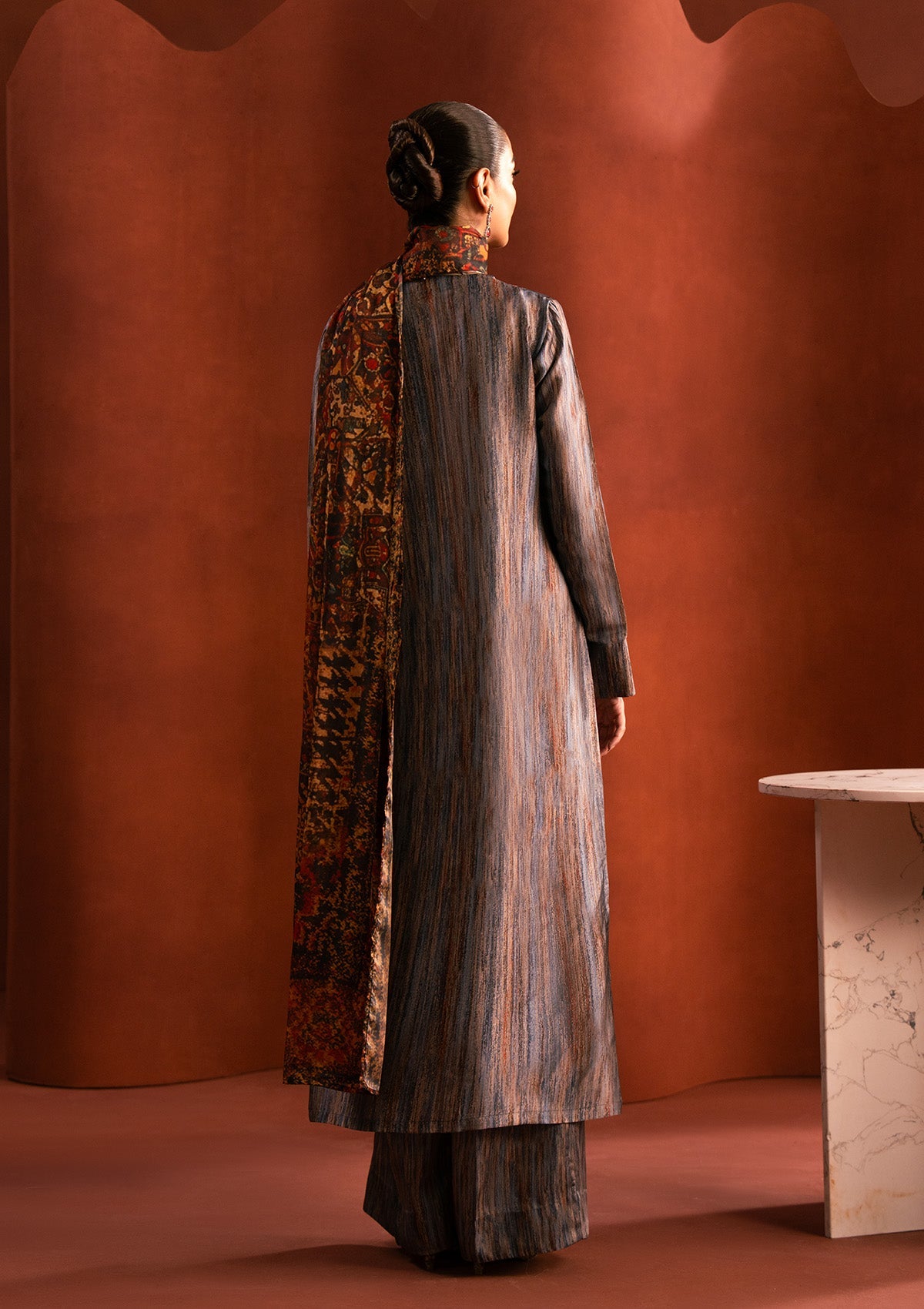MISS AIK - RTW '25 D2 - LOOK 07 Blue Multi Long Shirt For Luxury Events - Pakistani Designer Wear for Women in UK | Kifat