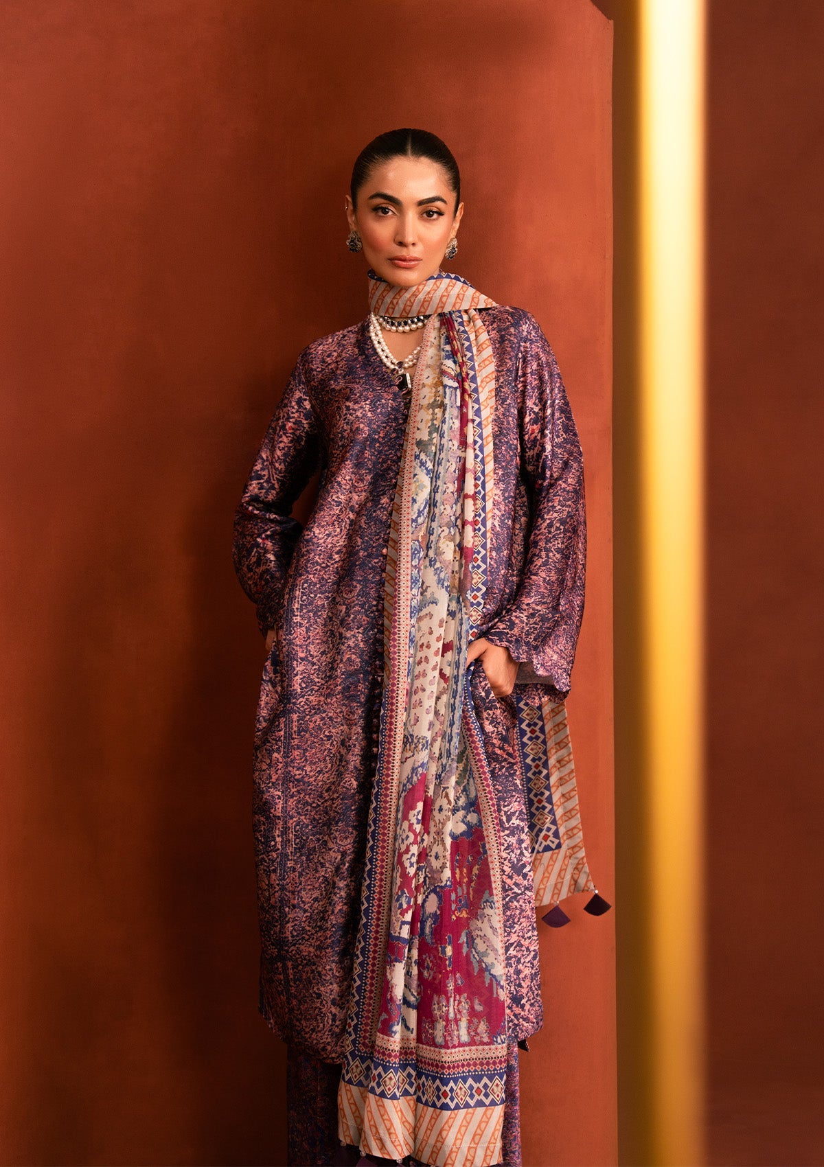 MISS AIK - RTW '25 D2 - LOOK 10 Purple Multi Long Shirt For Luxury Events - Pakistani Designer Wear for Women in UK | Kifat