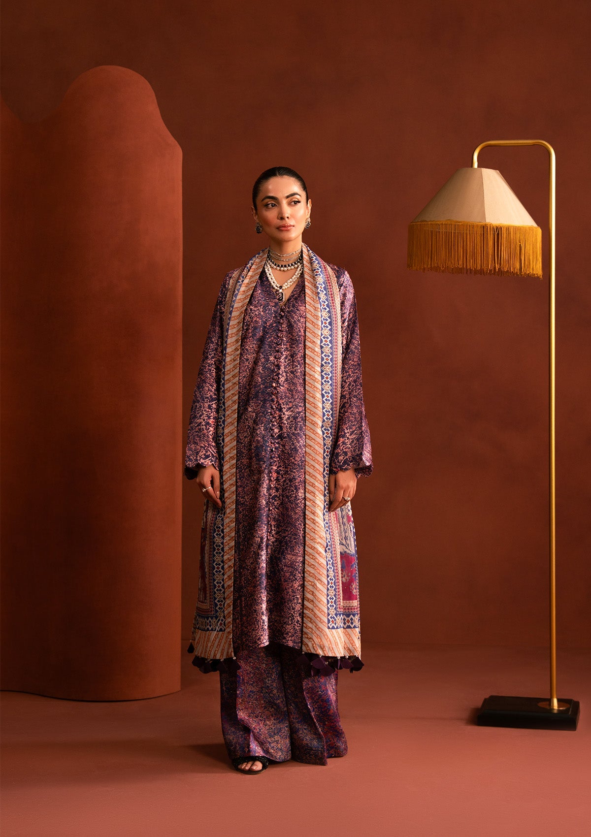 MISS AIK - RTW '25 D2 - LOOK 10 Purple Multi Long Shirt For Luxury Events - Pakistani Designer Wear for Women in UK | Kifat