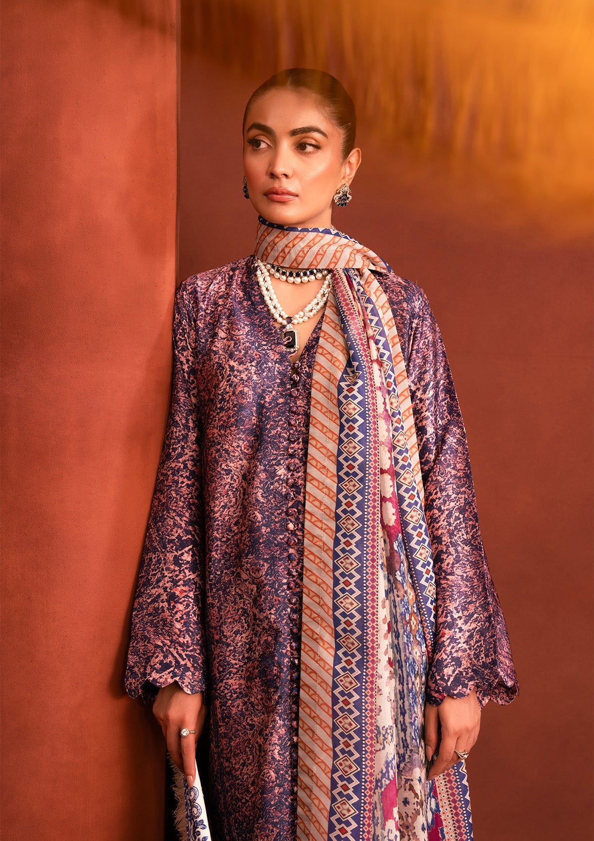 MISS AIK - RTW '25 D2 - LOOK 10 Purple Multi Long Shirt For Luxury Events - Pakistani Designer Wear for Women in UK | Kifat