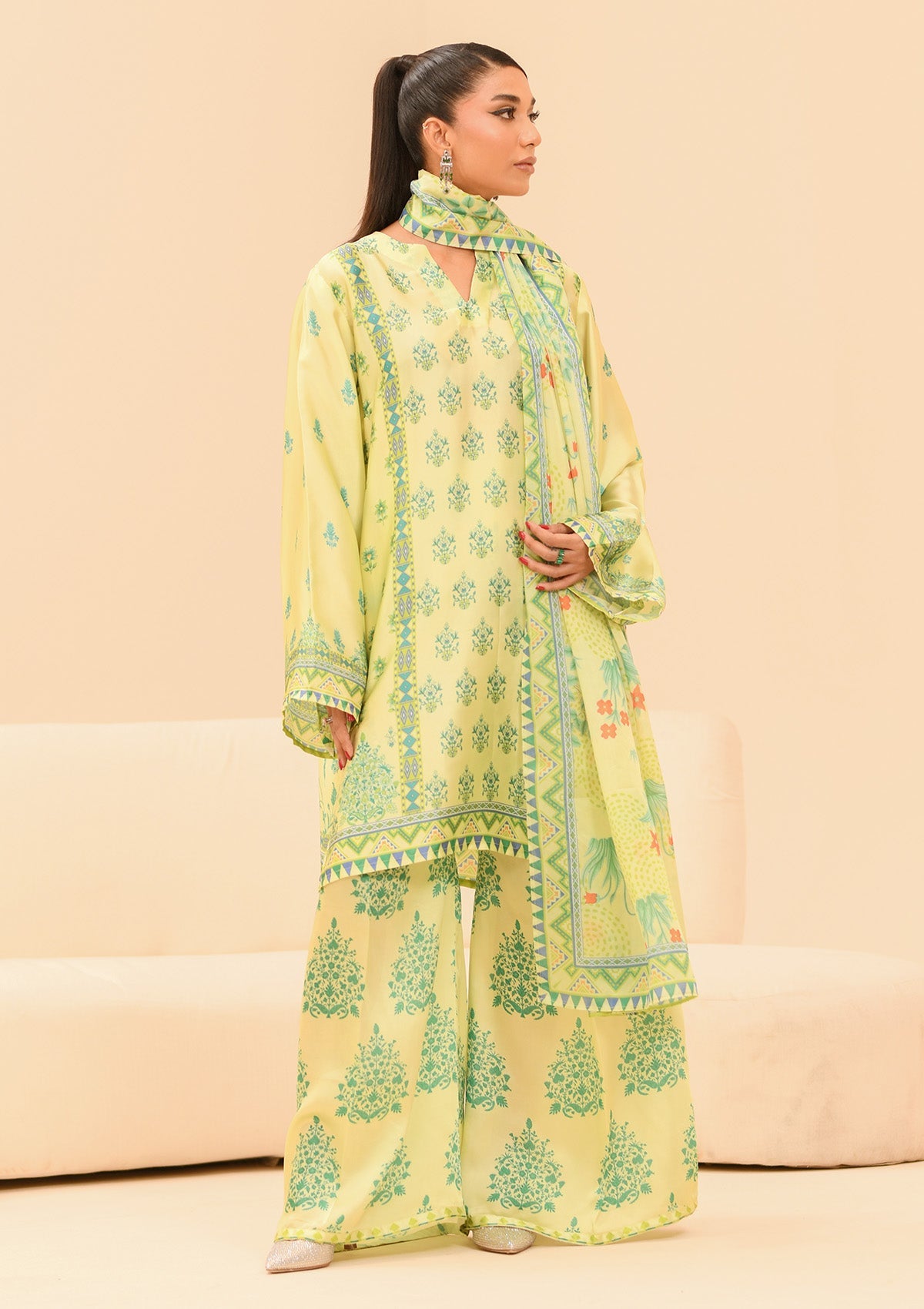 MISS AIK - RTW '24 D1 - LOOK 03 Lime Green Long Shirt For Luxury Events - Pakistani Designer Wear for Women in UK | Kifat
