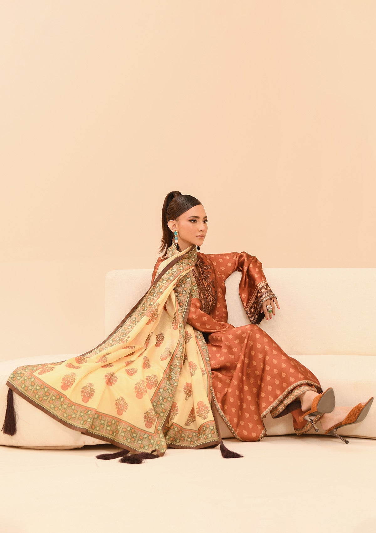 MISS AIK - RTW '24 D1 - LOOK 06 Rust Long Shirt For Luxury Events - Pakistani Designer Wear for Women in UK | Kifat