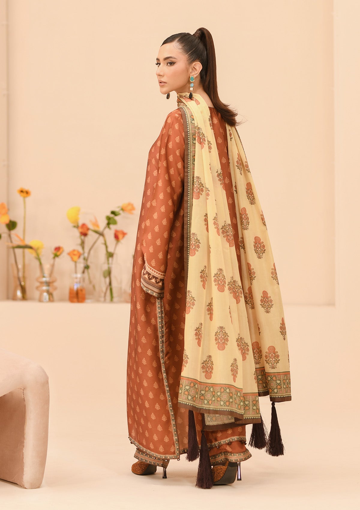 MISS AIK - RTW '24 D1 - LOOK 06 Rust Long Shirt For Luxury Events - Pakistani Designer Wear for Women in UK | Kifat