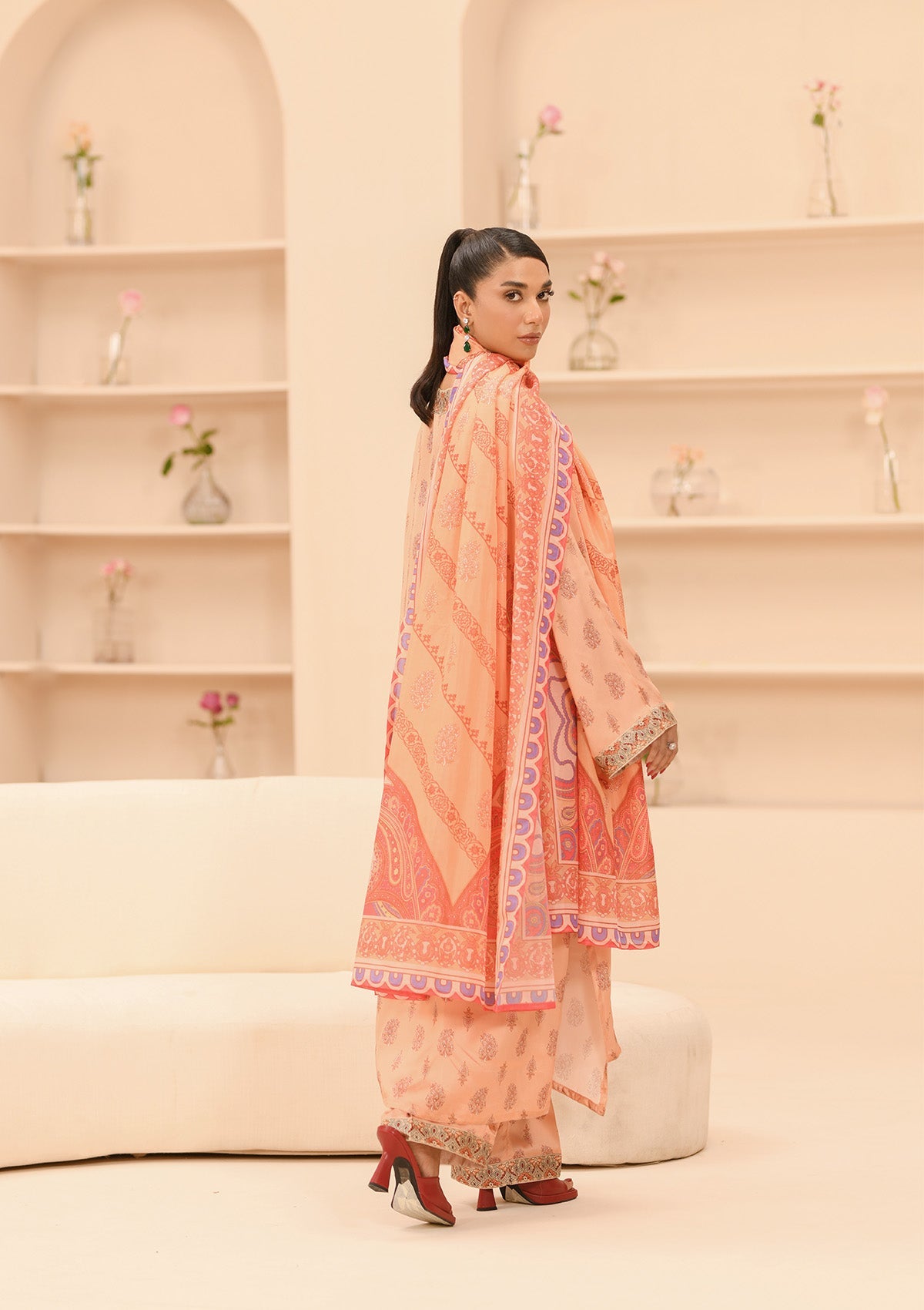 MISS AIK - RTW '24 D1 - LOOK 07 Light Peach Long Shirt For Luxury Events - Pakistani Designer Wear for Women in UK | Kifat