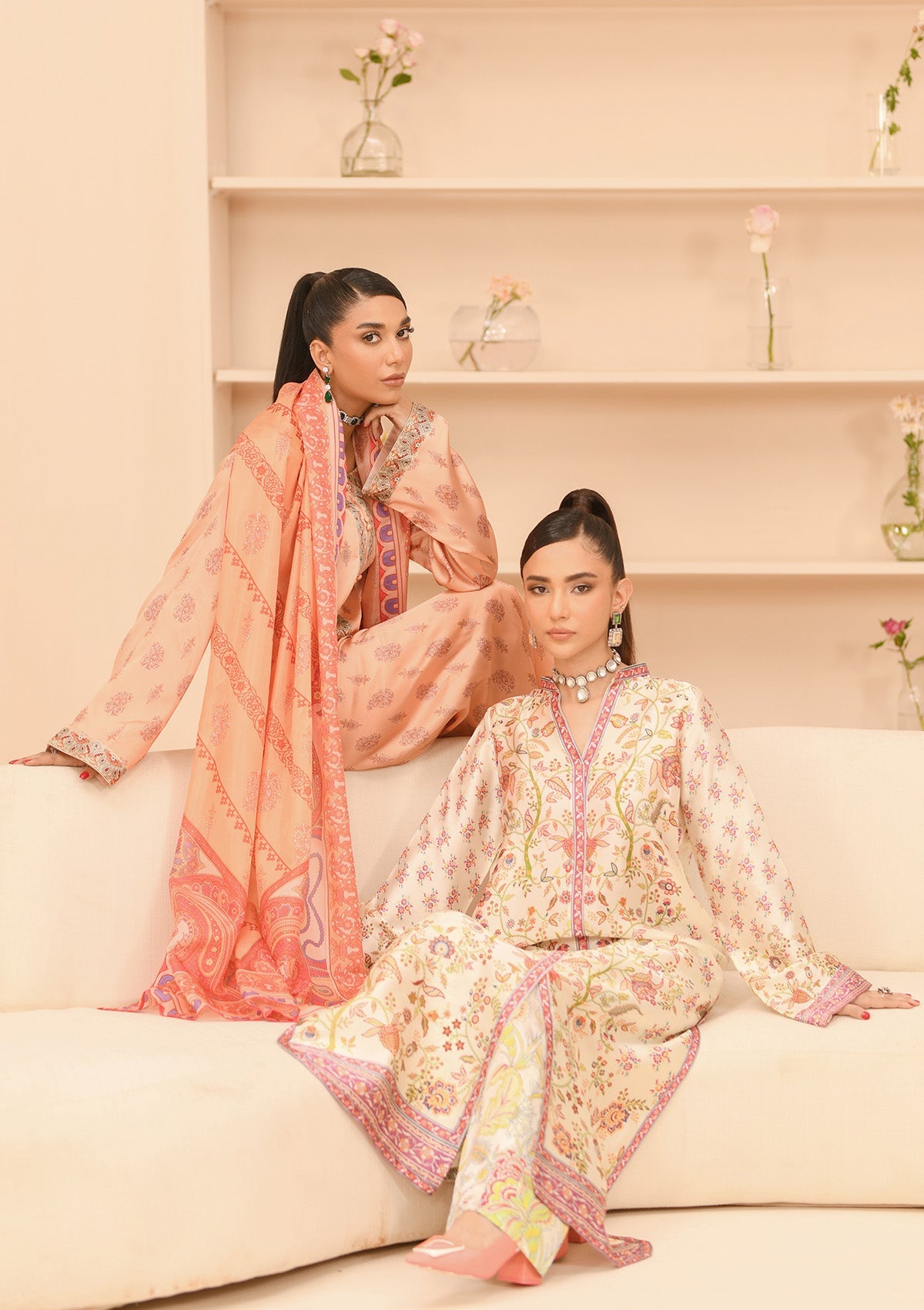 MISS AIK - RTW '24 D1 - LOOK 07 Light Peach Long Shirt For Luxury Events - Pakistani Designer Wear for Women in UK | Kifat