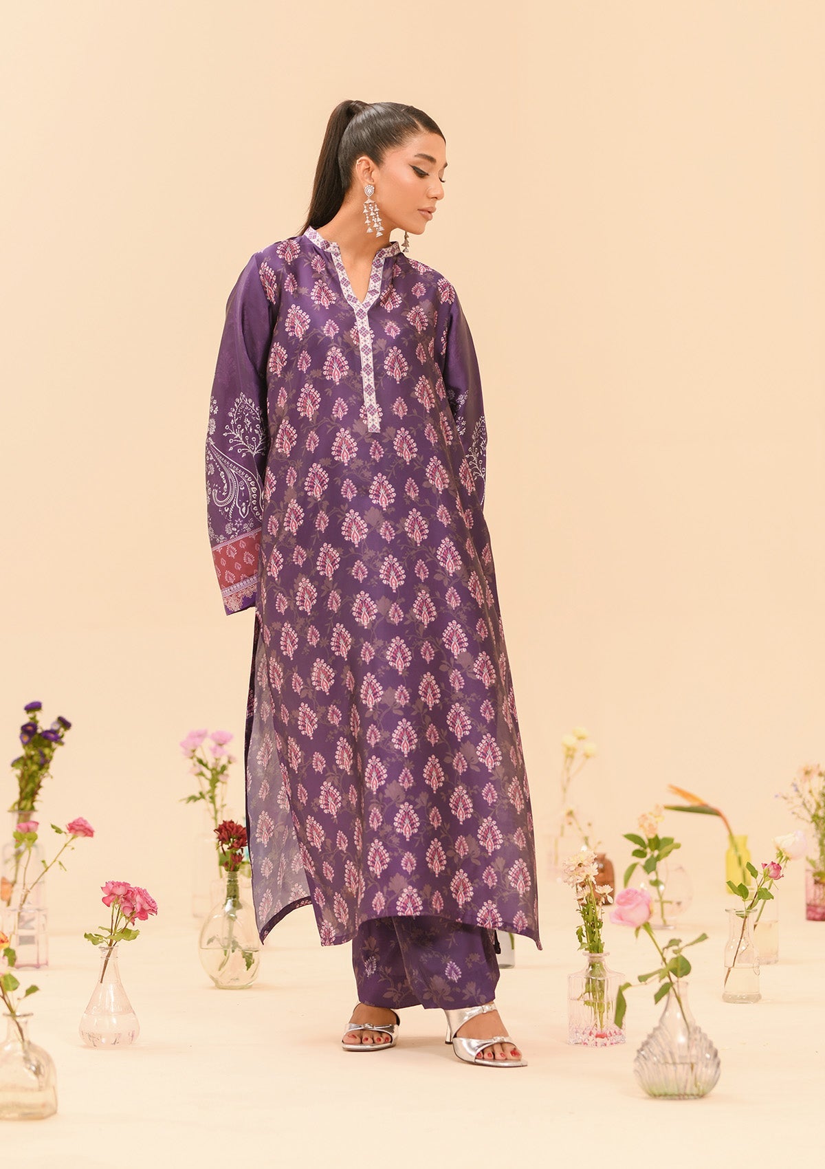 MISS AIK - RTW '24 D1 - LOOK 08 Dark Purple Long Shirt For Luxury Events - Pakistani Designer Wear for Women in UK | Kifat
