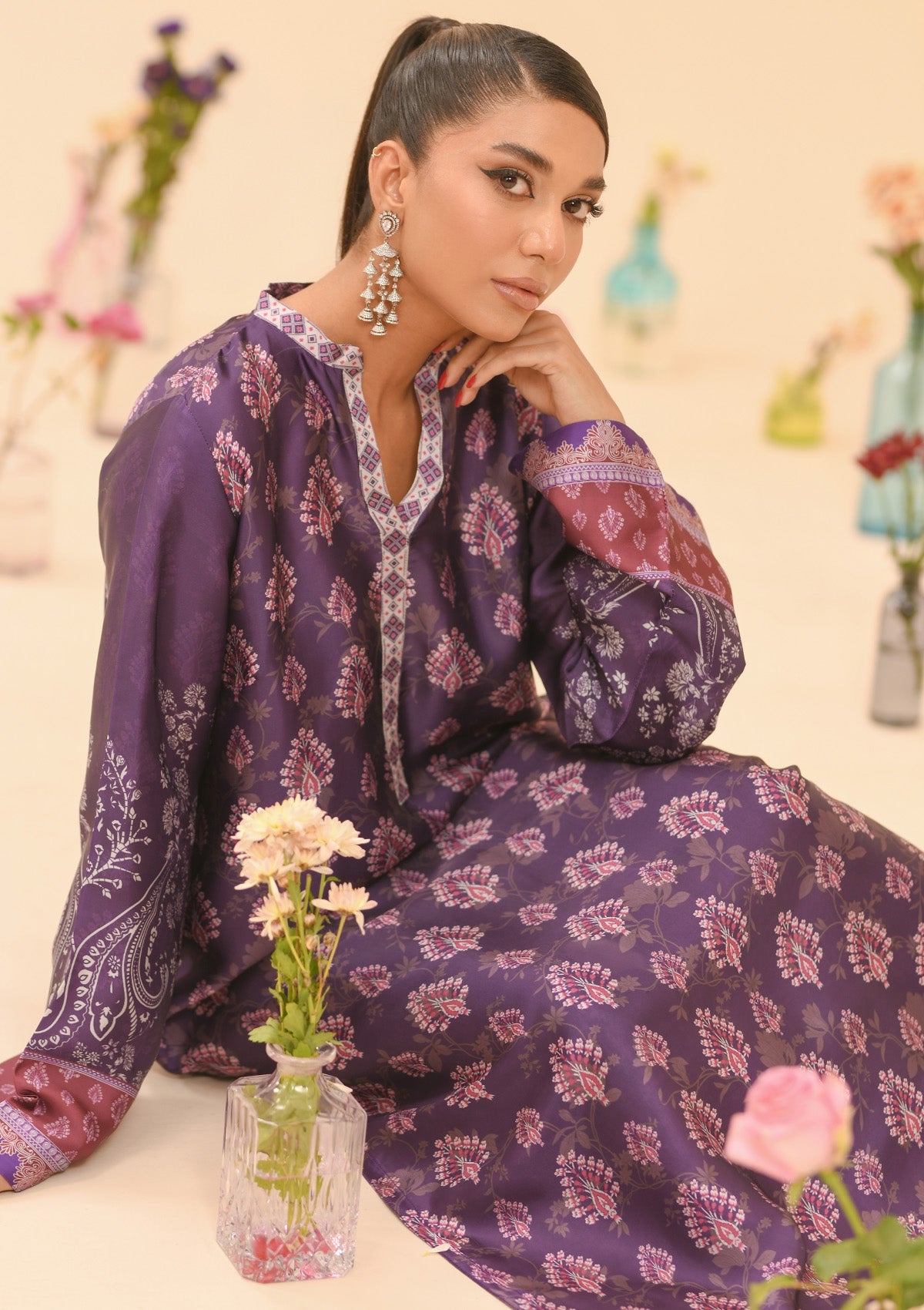 MISS AIK - RTW '24 D1 - LOOK 08 Dark Purple Long Shirt For Luxury Events - Pakistani Designer Wear for Women in UK | Kifat