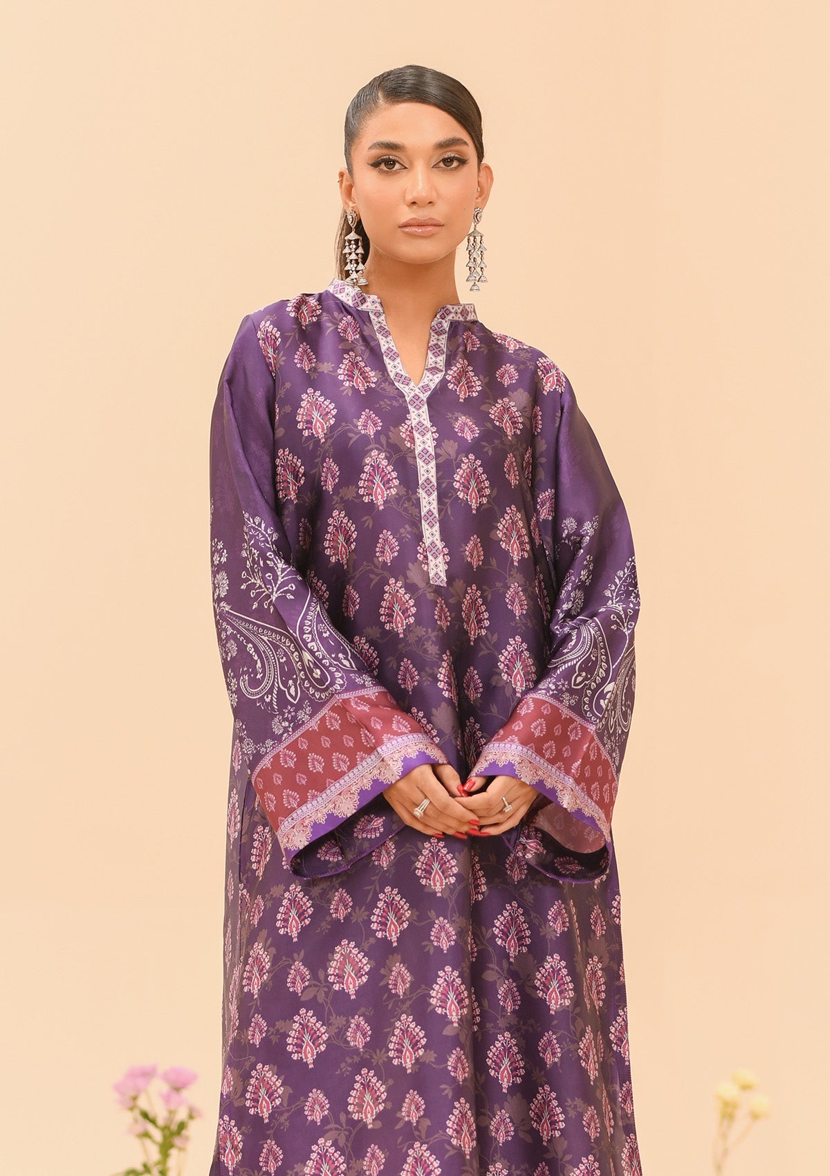 MISS AIK - RTW '24 D1 - LOOK 08 Dark Purple Long Shirt For Luxury Events - Pakistani Designer Wear for Women in UK | Kifat