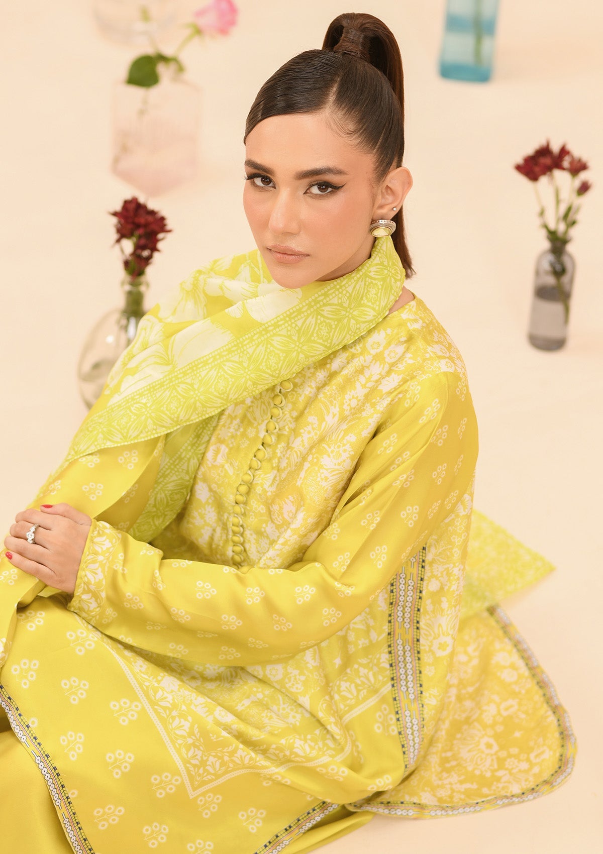MISS AIK - RTW '24 D1 - LOOK 10 Lemon Yellow Long Shirt For Luxury Events - Pakistani Designer Wear for Women in UK | Kifat