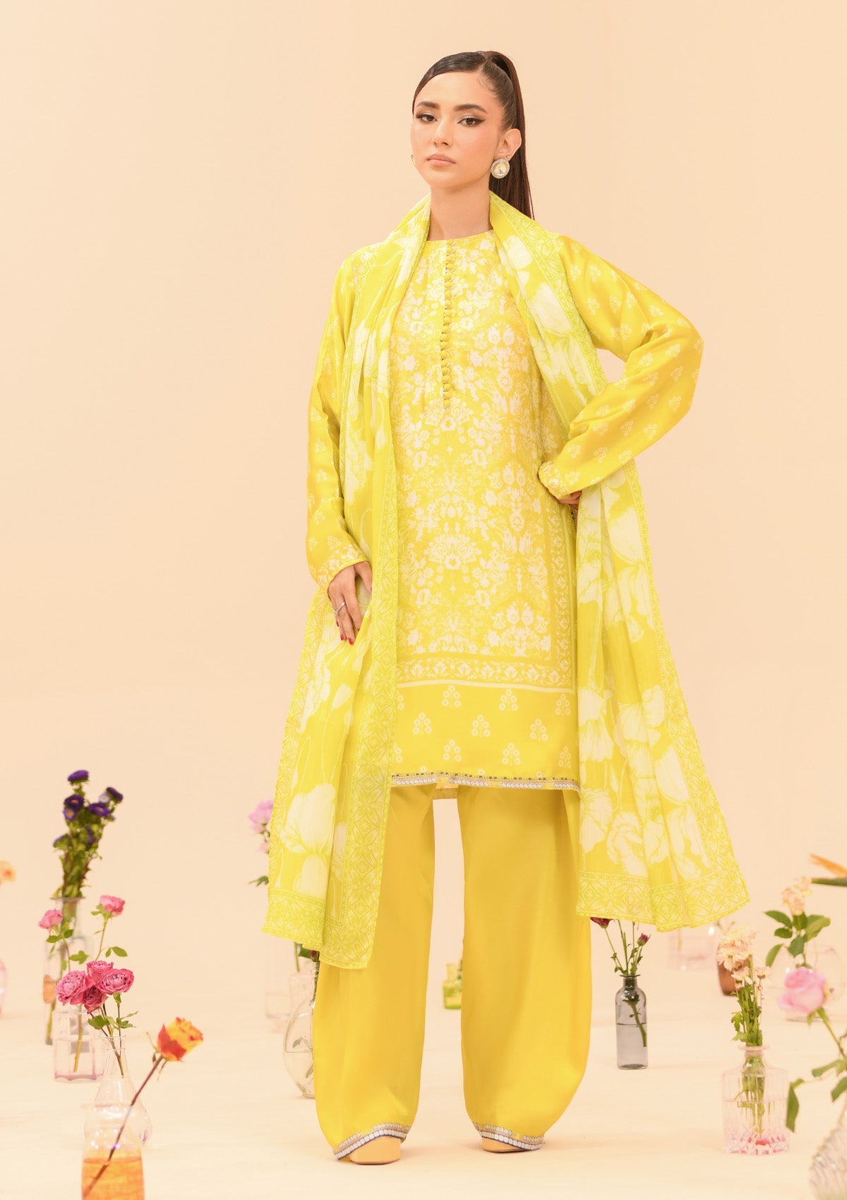MISS AIK - RTW '24 D1 - LOOK 10 Lemon Yellow Long Shirt For Luxury Events - Pakistani Designer Wear for Women in UK | Kifat