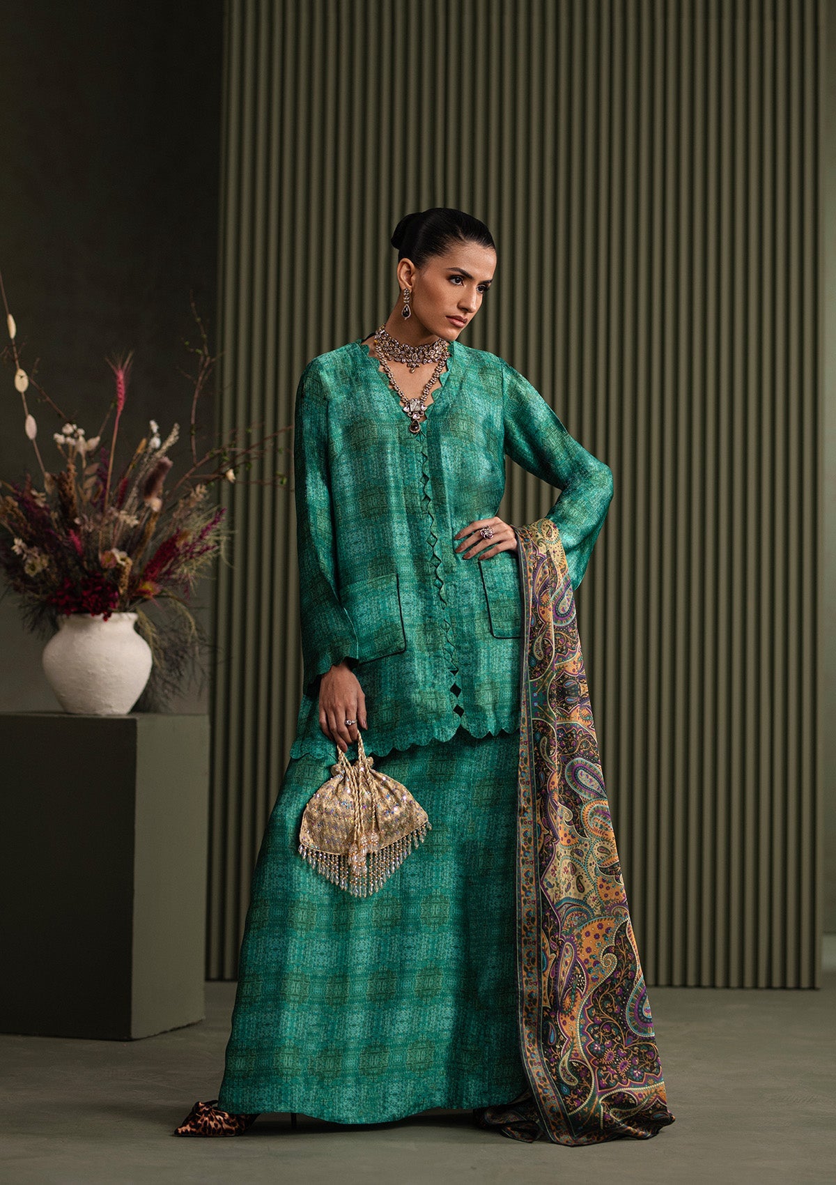 MISS AIK - RTW '25 D1 - LOOK 05 Red Short shirt with Plazo For Luxury Events - Pakistani Designer Wear for Women in UK | Kifat