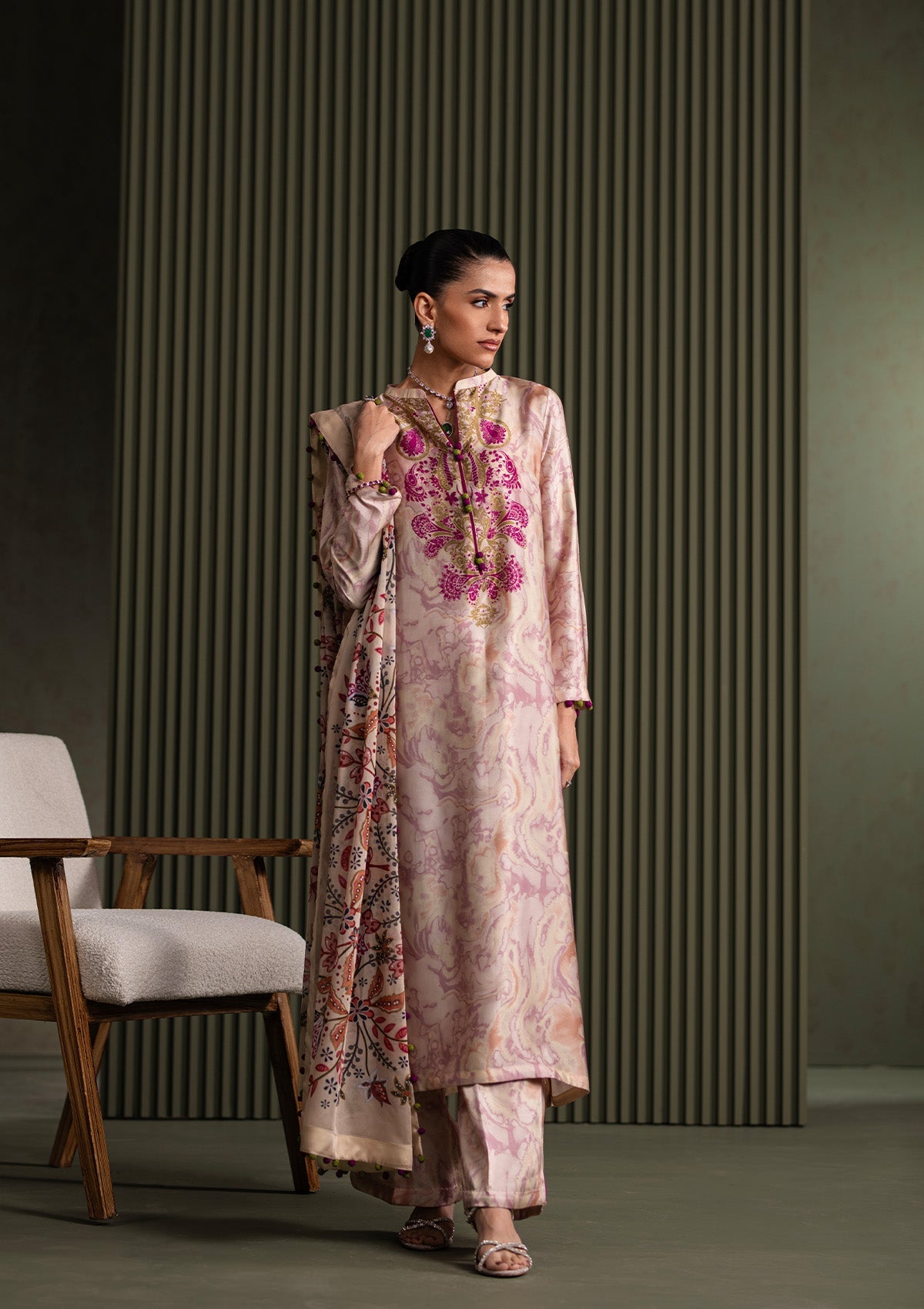 MISS AIK - RTW '25 D1 - LOOK 07 Bottle Green Long Shirt For Luxury Events - Pakistani Designer Wear for Women in UK | Kifat