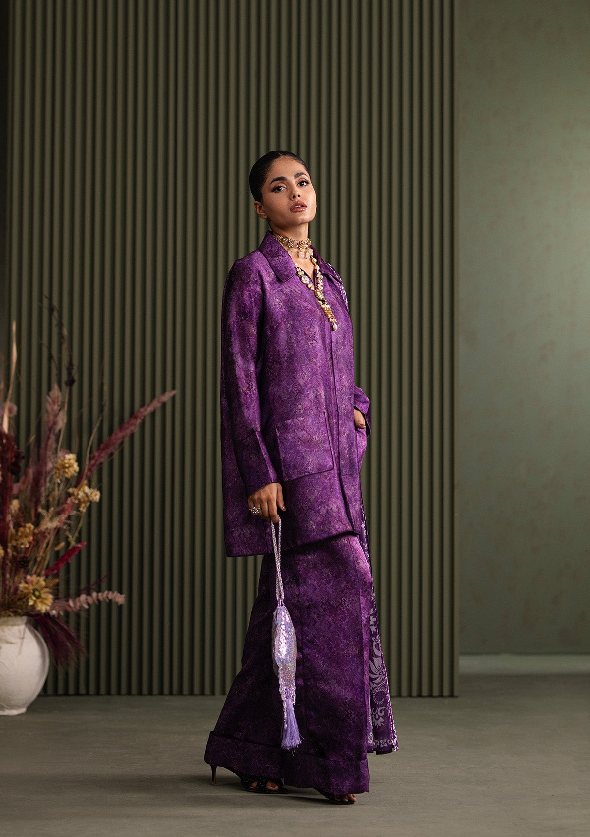 MISS AIK - RTW '25 D1 - LOOK 08 Purple Short shirt with Plazo For Luxury Events - Pakistani Designer Wear for Women in UK | Kifat