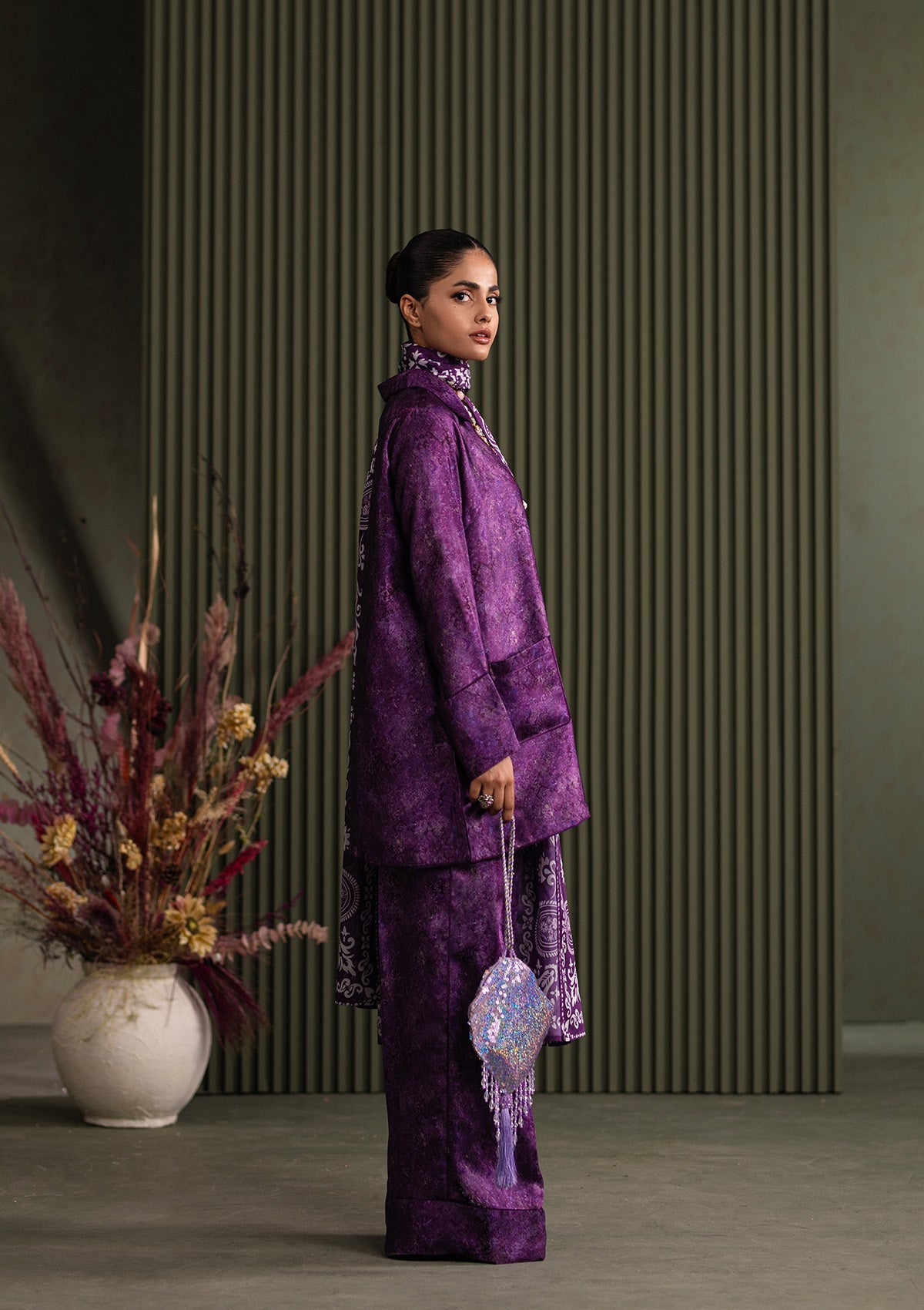 MISS AIK - RTW '25 D1 - LOOK 08 Purple Short shirt with Plazo For Luxury Events - Pakistani Designer Wear for Women in UK | Kifat