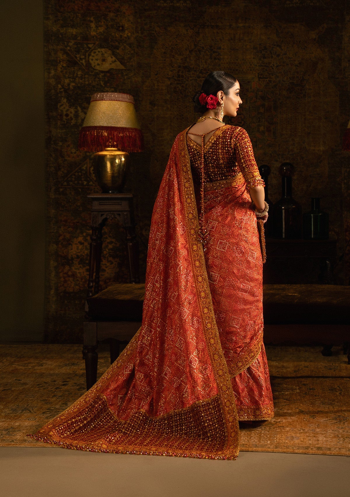 SARI EDIT '25 - LOOK 02 Rust Saree For Formal Events - Pakistani Designer Wear for Women in UK | Kifat
