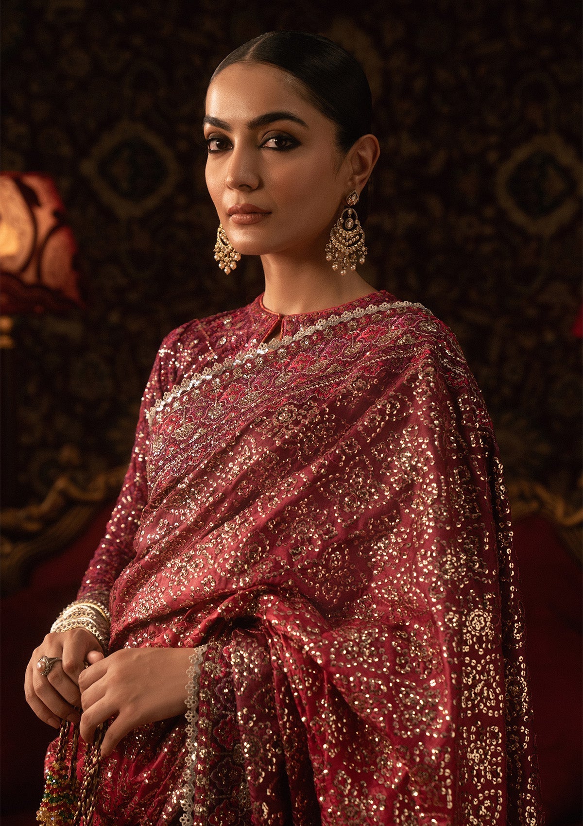 SARI EDIT '25 - LOOK 08 Blood Red Saree For Formal Events - Pakistani Designer Wear for Women in UK | Kifat