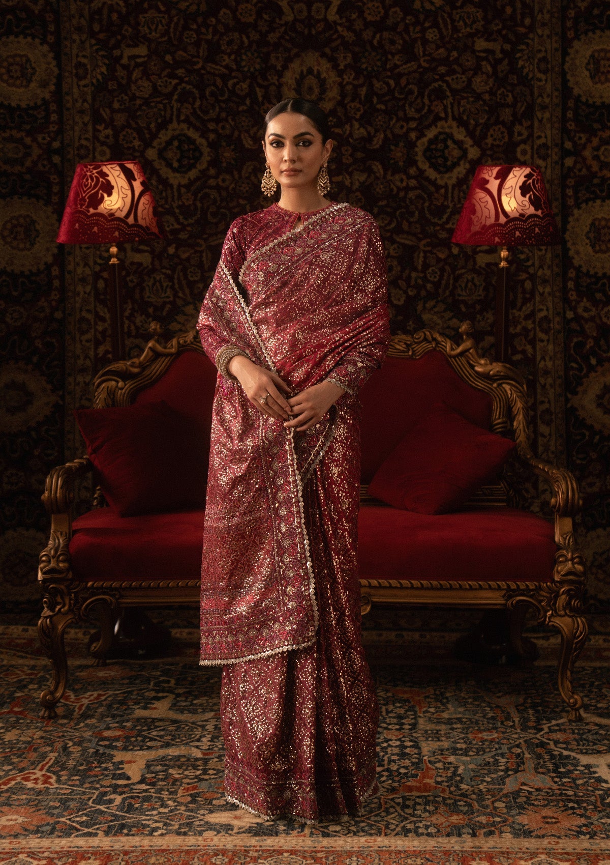 SARI EDIT '25 - LOOK 08 Blood Red Saree For Formal Events - Pakistani Designer Wear for Women in UK | Kifat