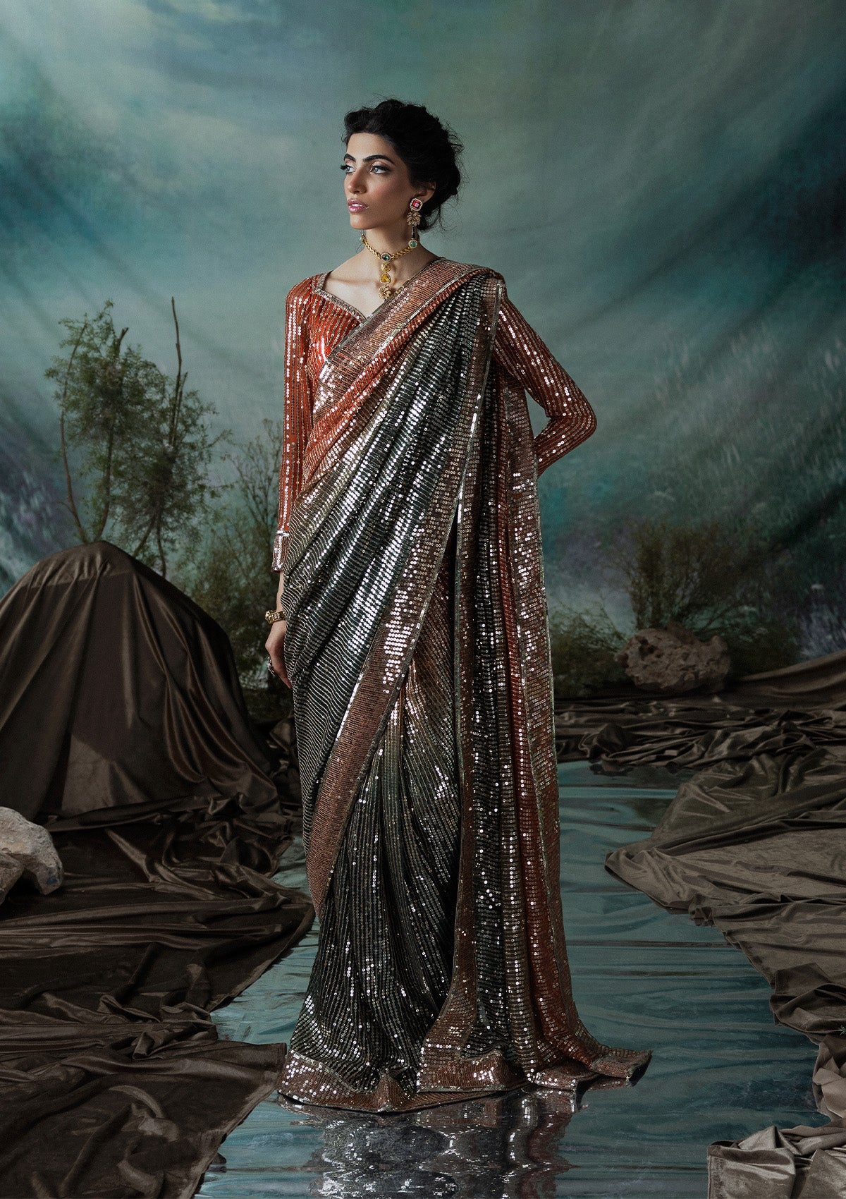 SARI EDIT '24 VOL. 1 - LOOK 02 Rust Saree For Formal Events - Pakistani Designer Wear for Women in UK | Kifat