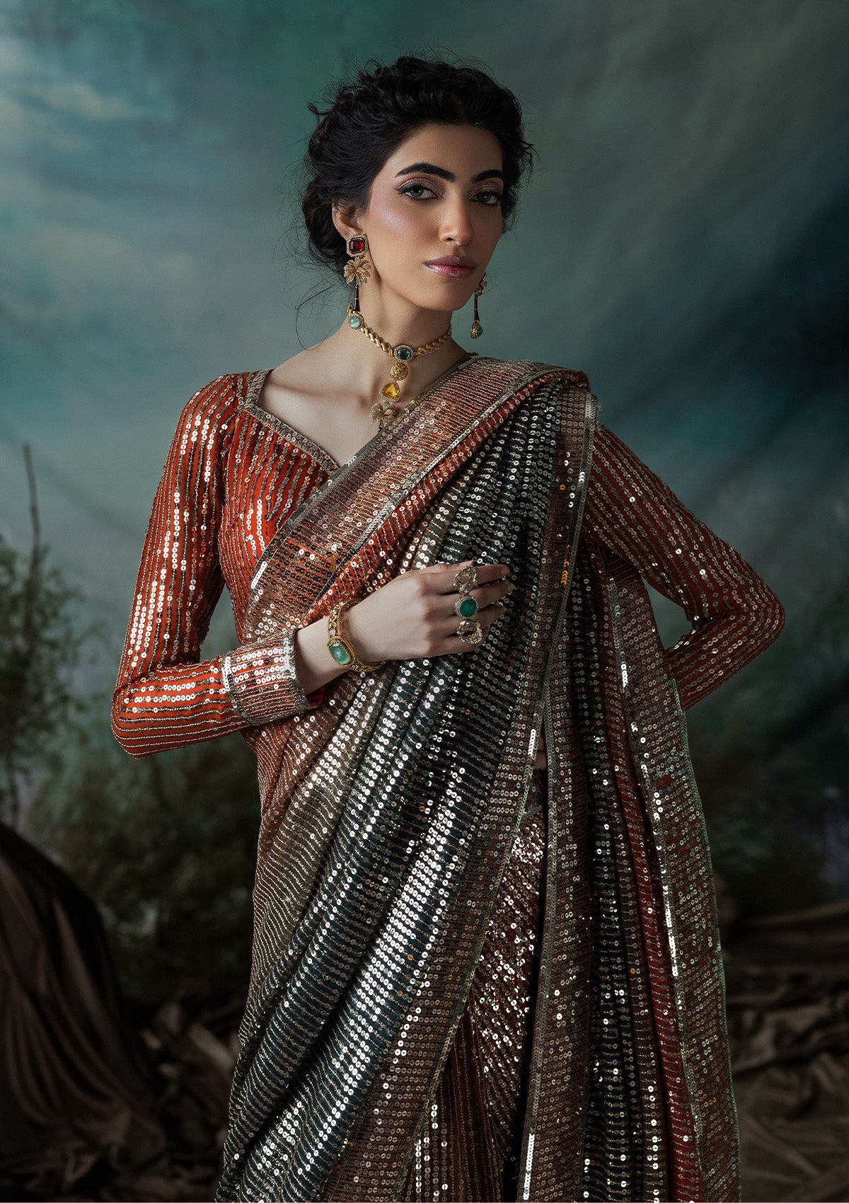 SARI EDIT '24 VOL. 1 - LOOK 02 Rust Saree For Formal Events - Pakistani Designer Wear for Women in UK | Kifat