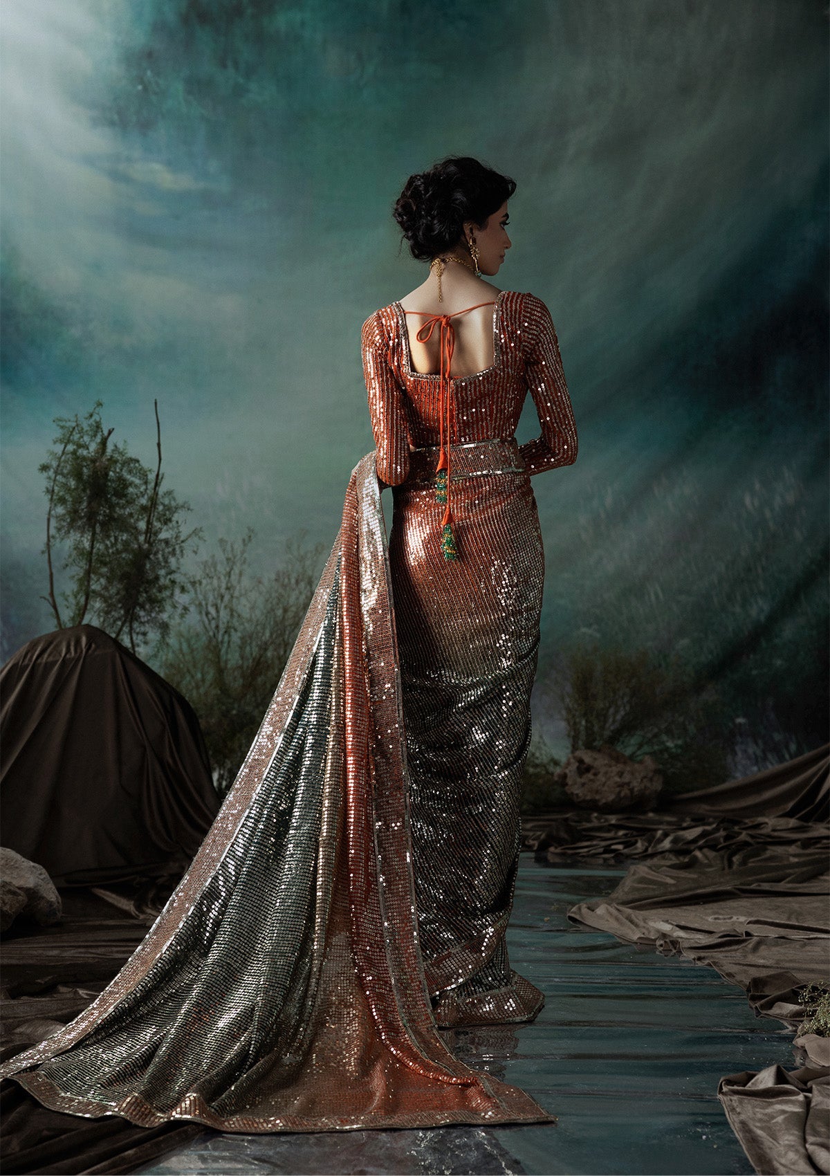 SARI EDIT '24 VOL. 1 - LOOK 02 Rust Saree For Formal Events - Pakistani Designer Wear for Women in UK | Kifat
