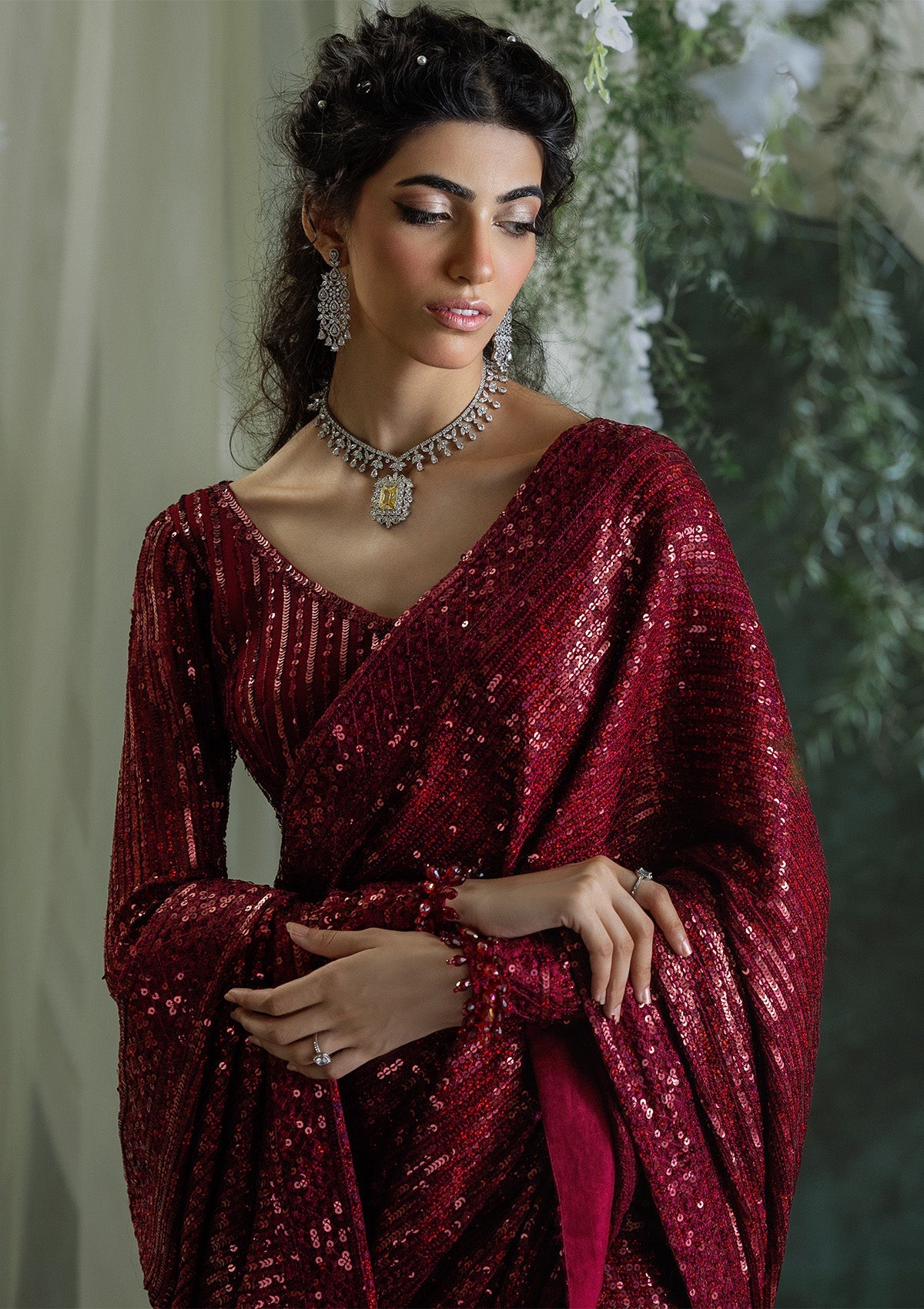 SARI EDIT '24 VOL. 1 - LOOK 03 Maroon Saree For Formal Events - Pakistani Designer Wear for Women in UK | Kifat