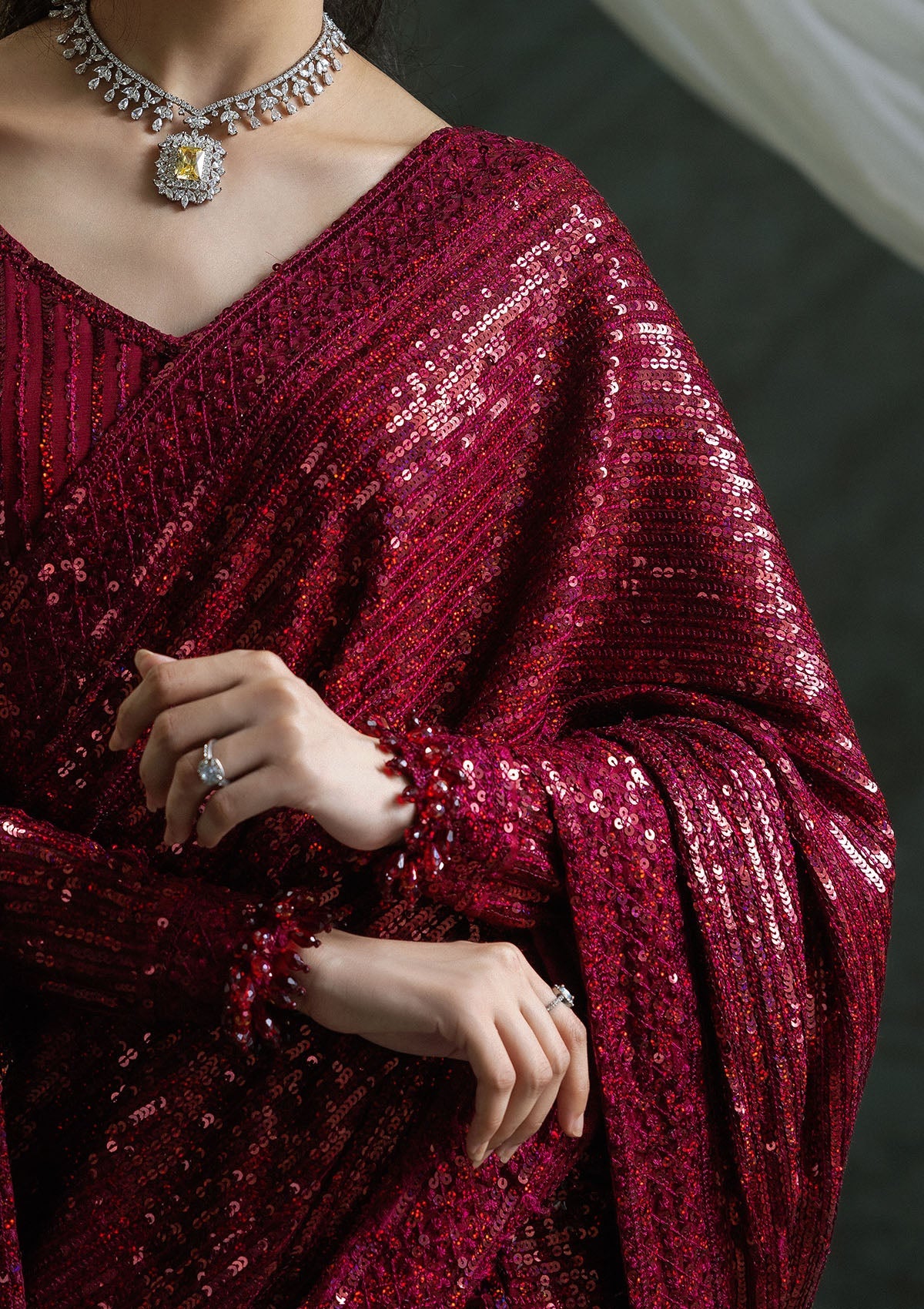 SARI EDIT '24 VOL. 1 - LOOK 03 Maroon Saree For Formal Events - Pakistani Designer Wear for Women in UK | Kifat
