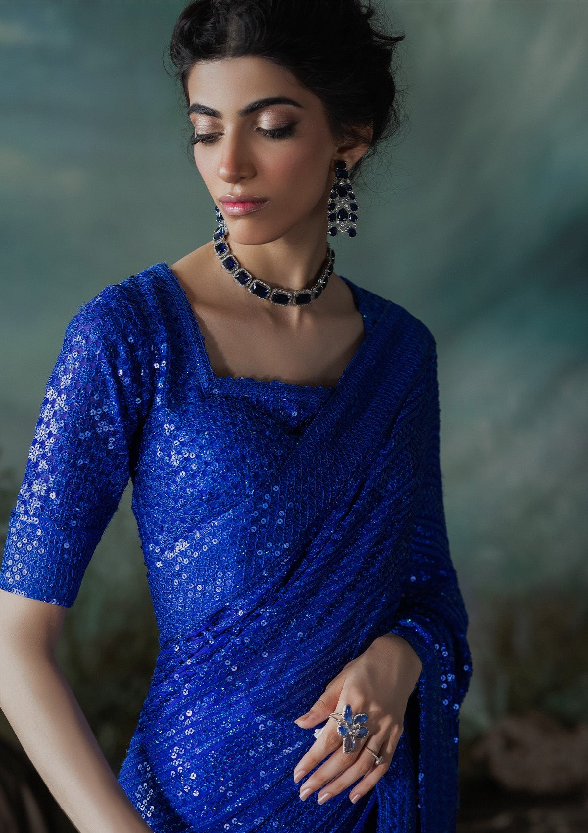 SARI EDIT '24 VOL. 1 - LOOK 05 Royal Blue Saree For Formal Events - Pakistani Designer Wear for Women in UK | Kifat