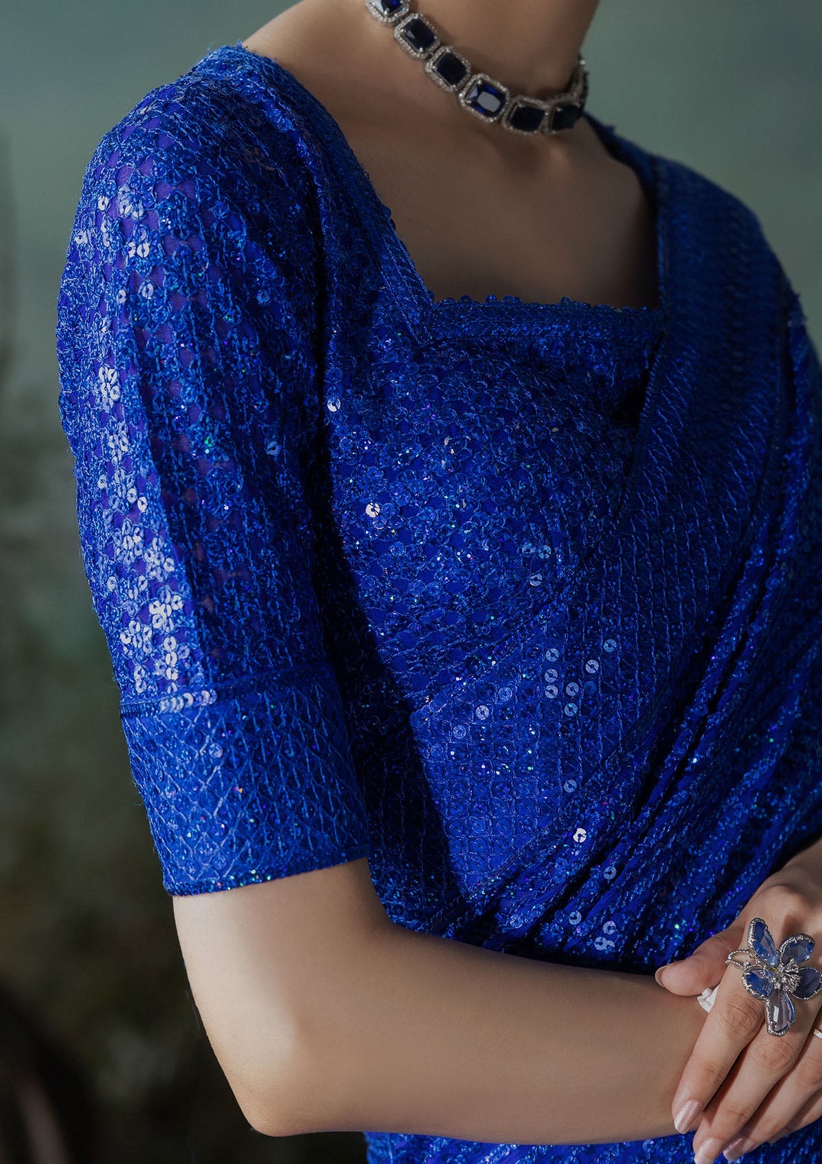 SARI EDIT '24 VOL. 1 - LOOK 05 Royal Blue Saree For Formal Events - Pakistani Designer Wear for Women in UK | Kifat