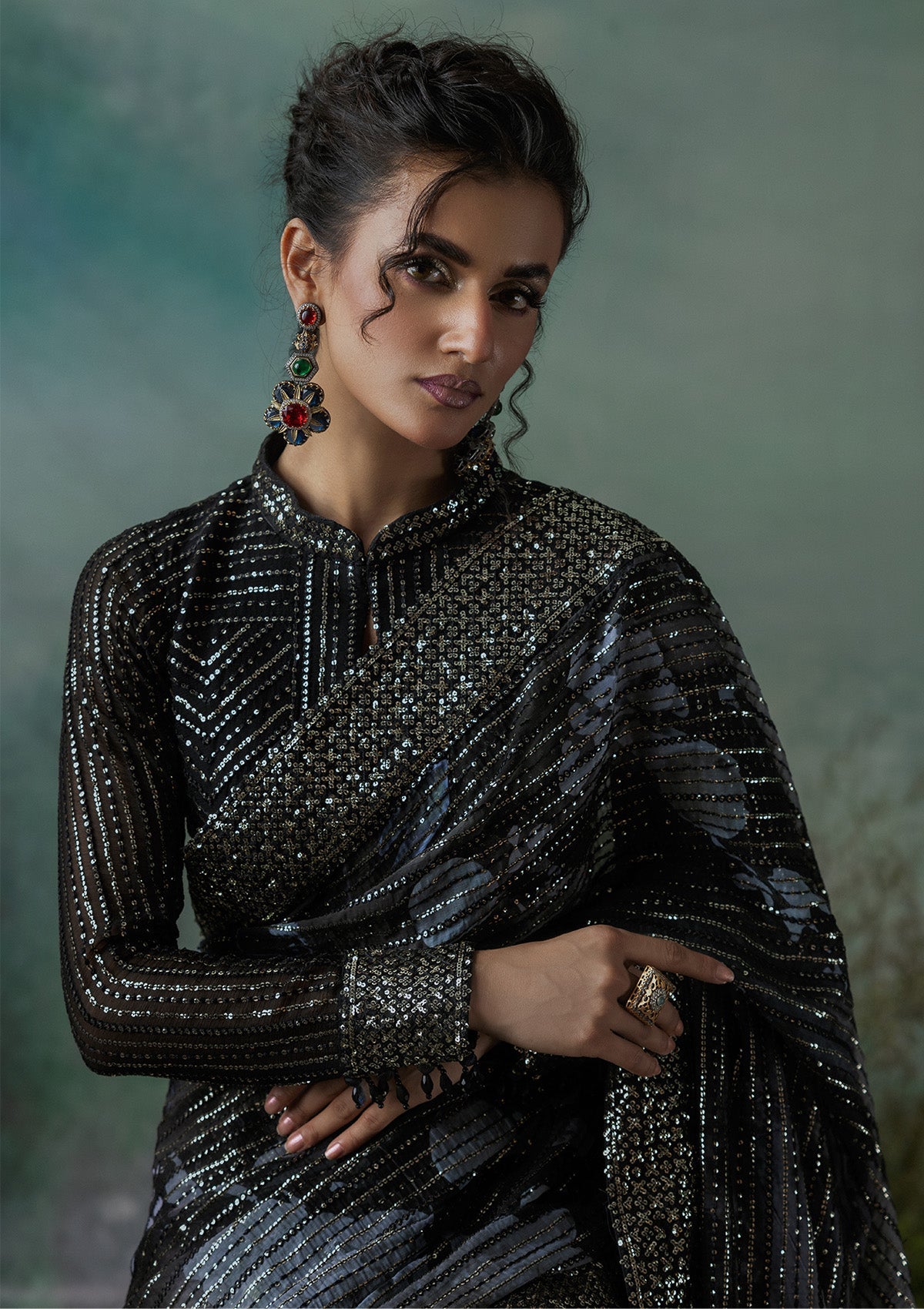 SARI EDIT '24 VOL. 1 - LOOK 08 Black Saree For Formal Events - Pakistani Designer Wear for Women in UK | Kifat