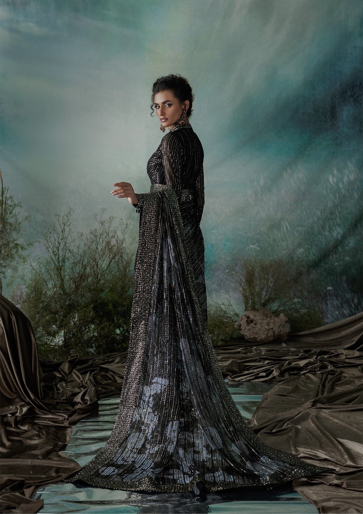 SARI EDIT '24 VOL. 1 - LOOK 08 Black Saree For Formal Events - Pakistani Designer Wear for Women in UK | Kifat