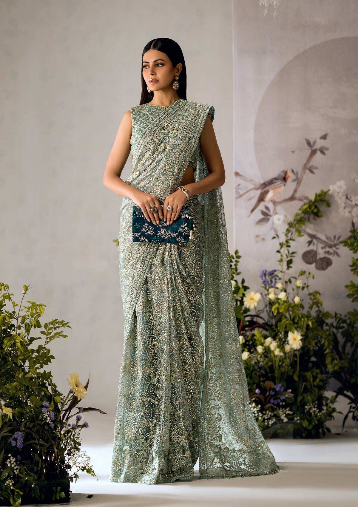 SARI EDIT - LOOK 01 Aqua Saree For Formal Events - Pakistani Designer Wear for Women in UK | Kifat
