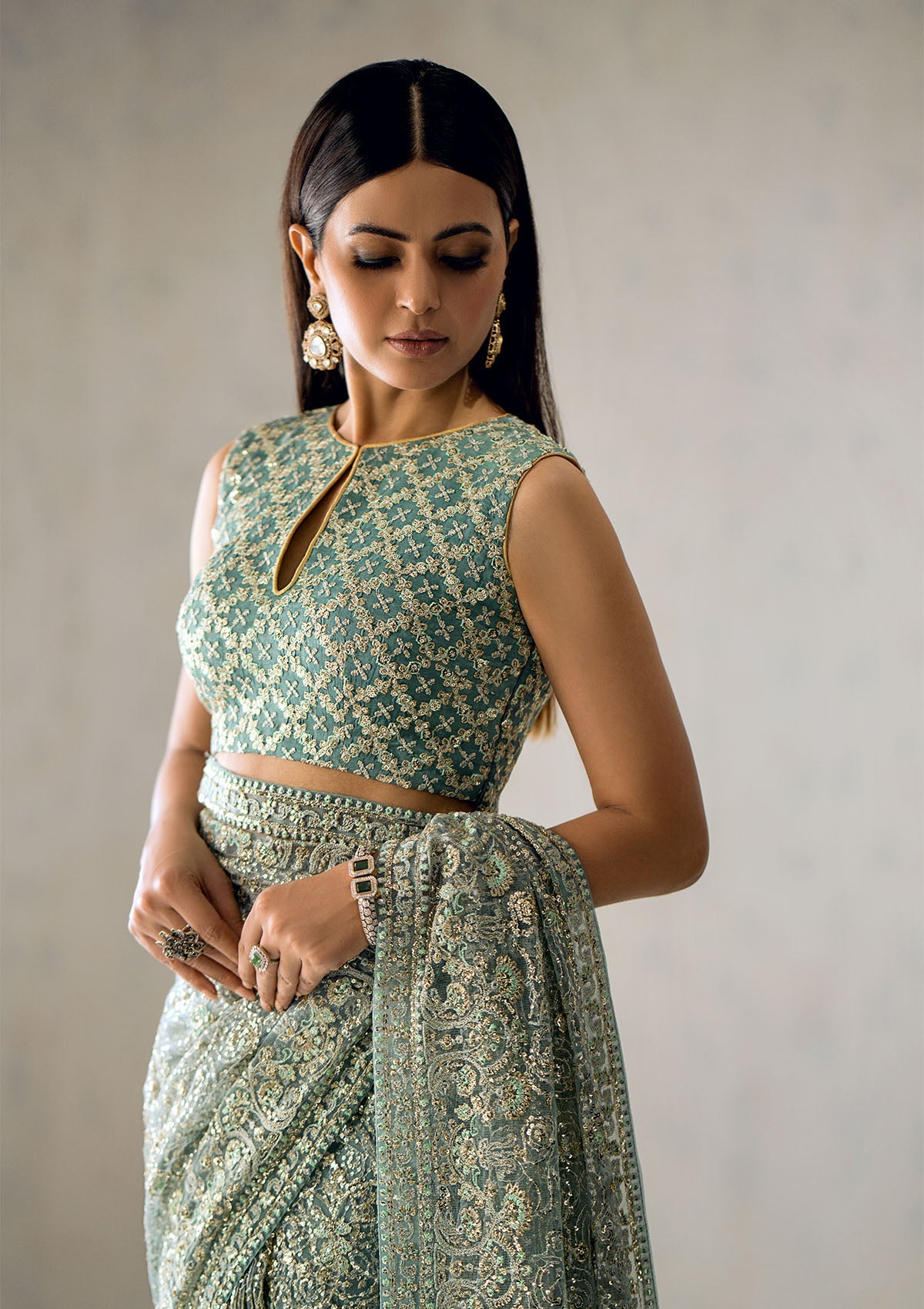 SARI EDIT - LOOK 01 Aqua Saree For Formal Events - Pakistani Designer Wear for Women in UK | Kifat