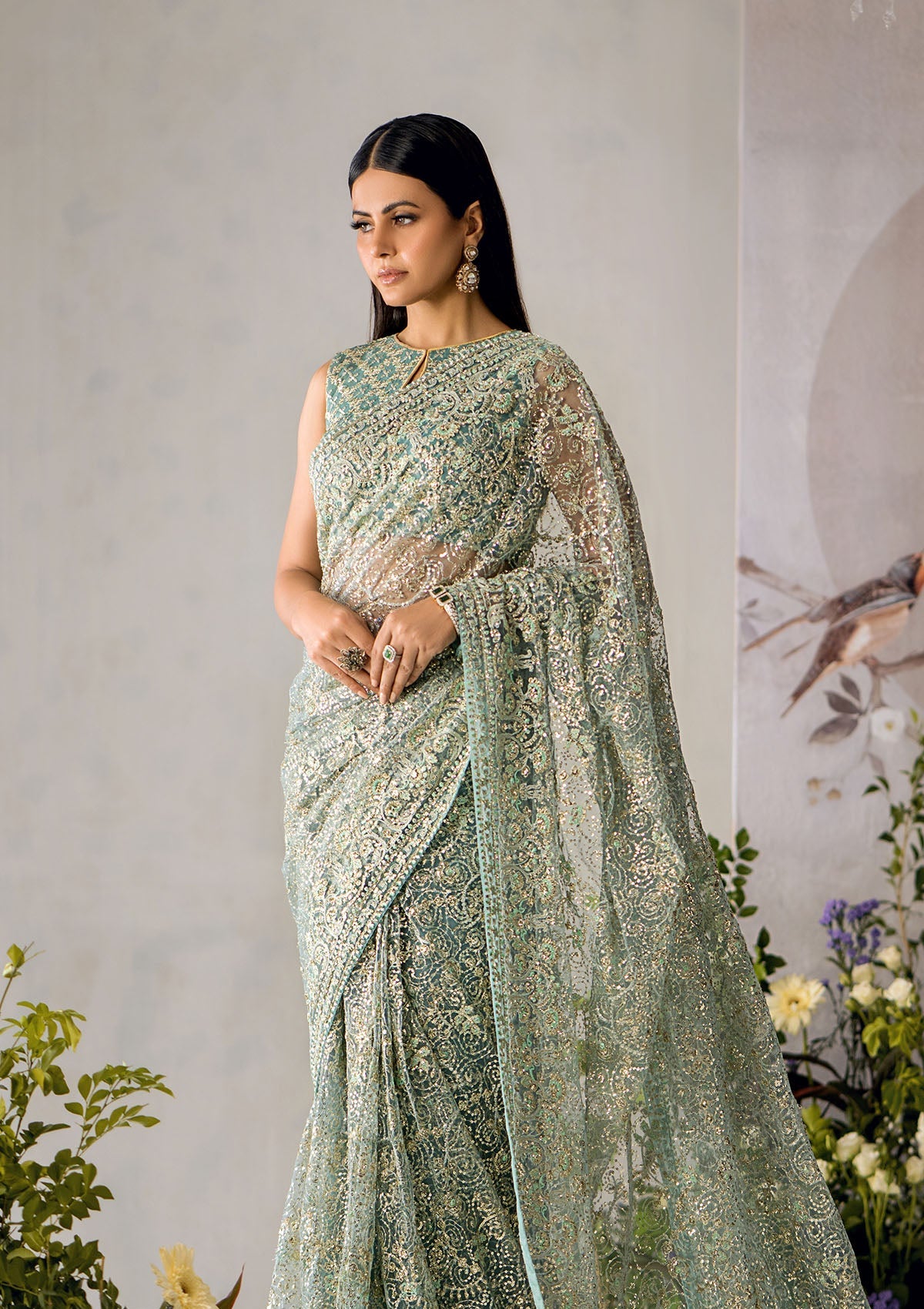 SARI EDIT - LOOK 01 Aqua Saree For Formal Events - Pakistani Designer Wear for Women in UK | Kifat
