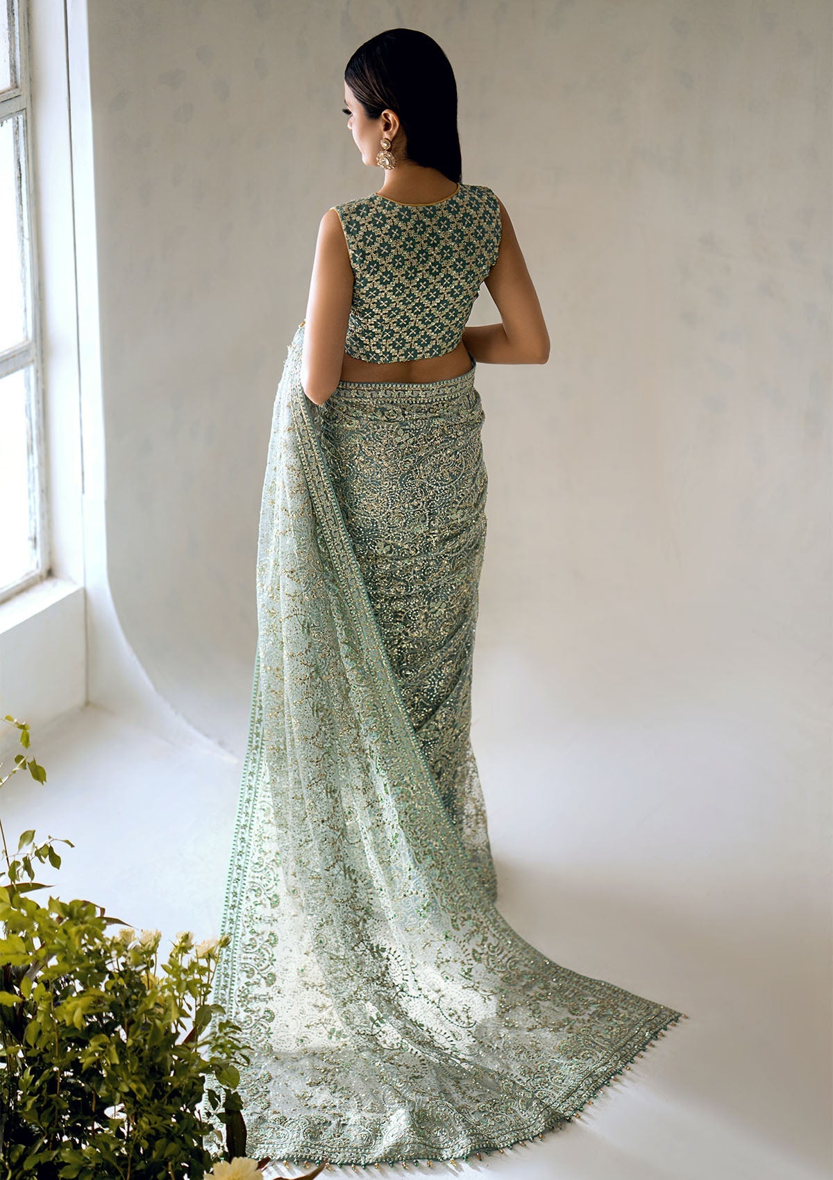 SARI EDIT - LOOK 01 Aqua Saree For Formal Events - Pakistani Designer Wear for Women in UK | Kifat