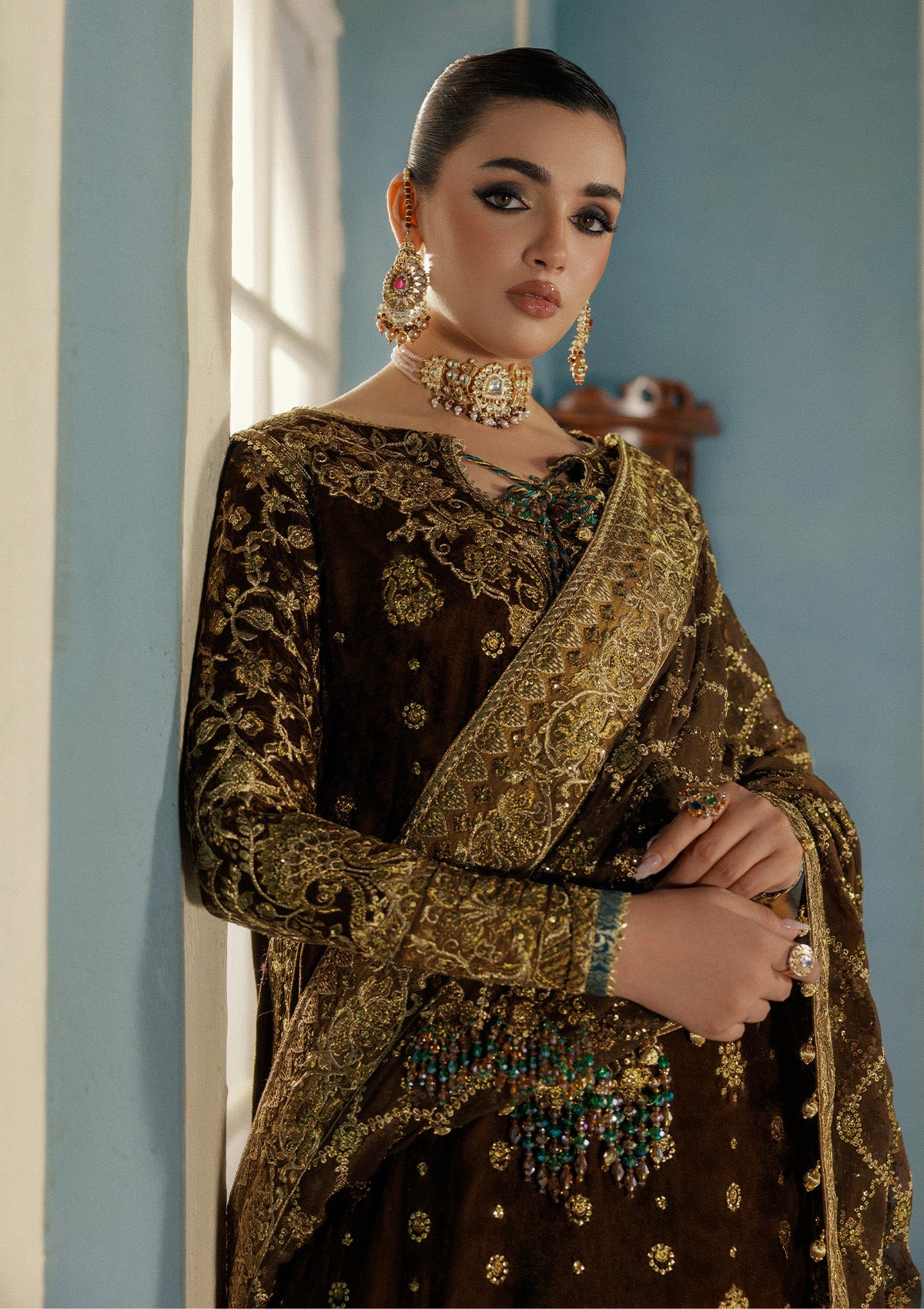 UDAIPUR - LOOK 01 Mehndi Long Shirt with Sharara For Formal Events - Pakistani Designer Wear for Women in UK | Kifat