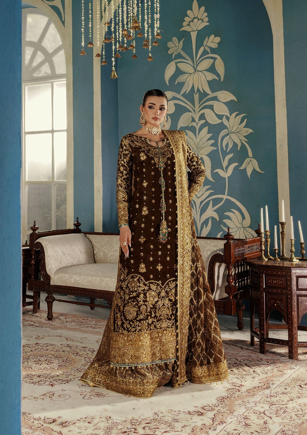 UDAIPUR - LOOK 01 Mehndi Long Shirt with Sharara For Formal Events - Pakistani Designer Wear for Women in UK | Kifat