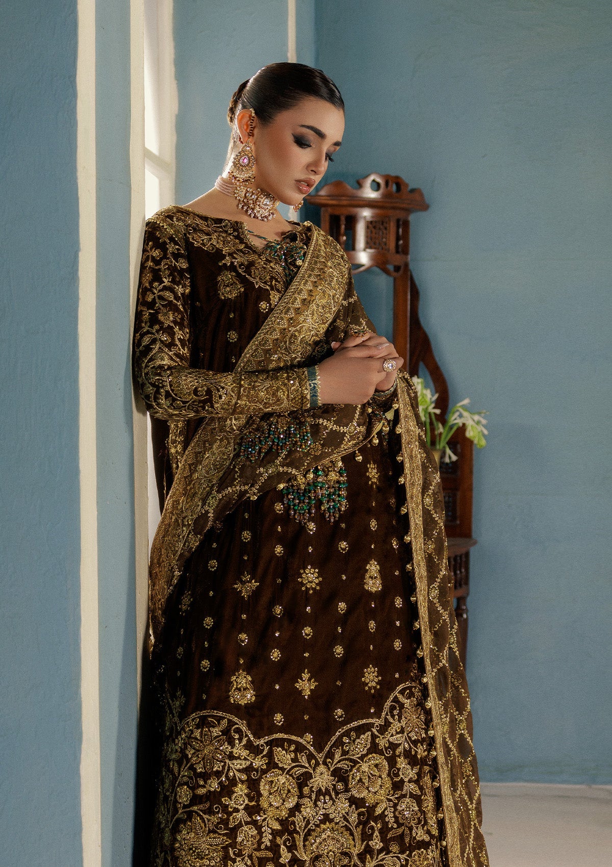 UDAIPUR - LOOK 01 Mehndi Long Shirt with Sharara For Formal Events - Pakistani Designer Wear for Women in UK | Kifat