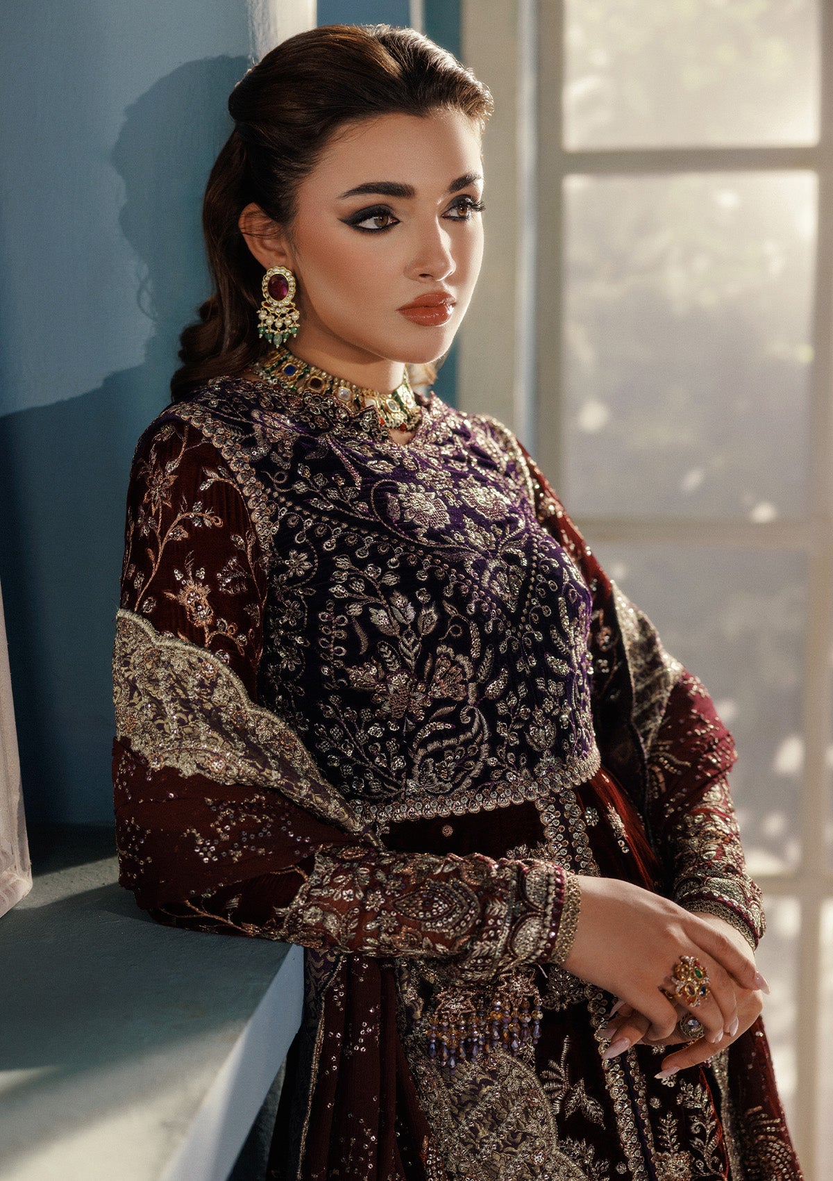 UDAIPUR - LOOK 03 Plum Front Open Shirt with Lehnga For Formal Events - Pakistani Designer Wear for Women in UK | Kifat