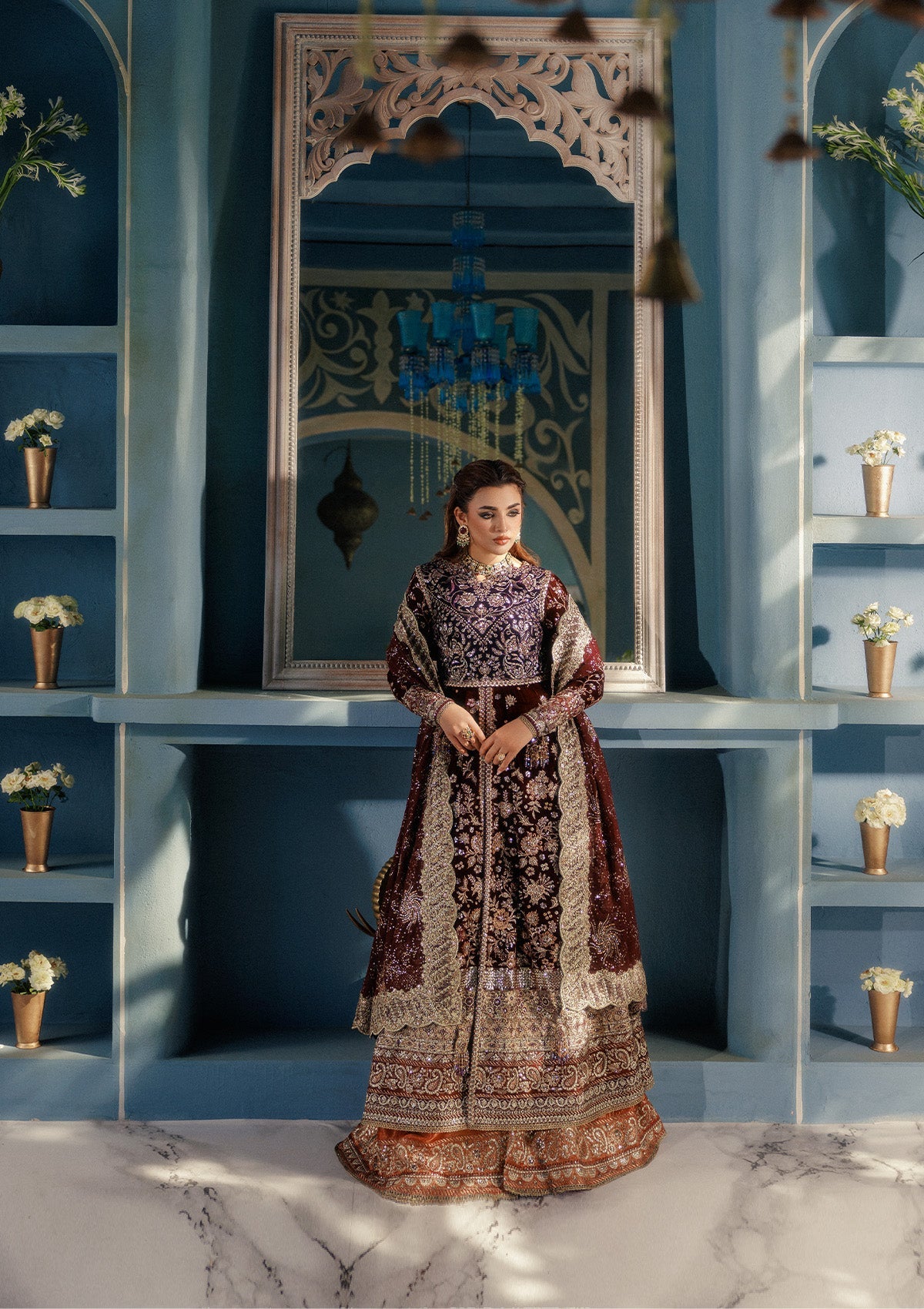 UDAIPUR - LOOK 03 Plum Front Open Shirt with Lehnga For Formal Events - Pakistani Designer Wear for Women in UK | Kifat