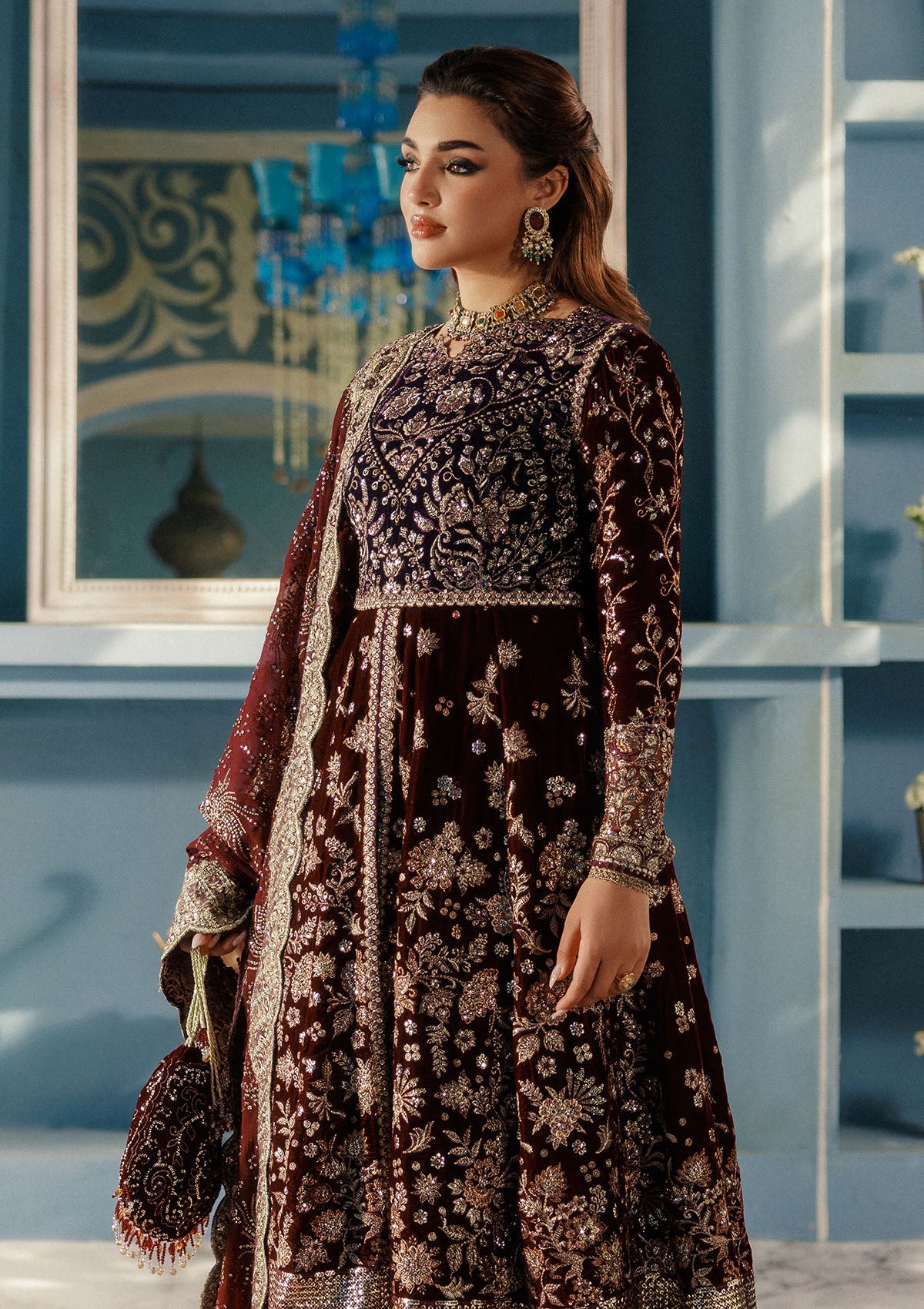 UDAIPUR - LOOK 03 Plum Front Open Shirt with Lehnga For Formal Events - Pakistani Designer Wear for Women in UK | Kifat