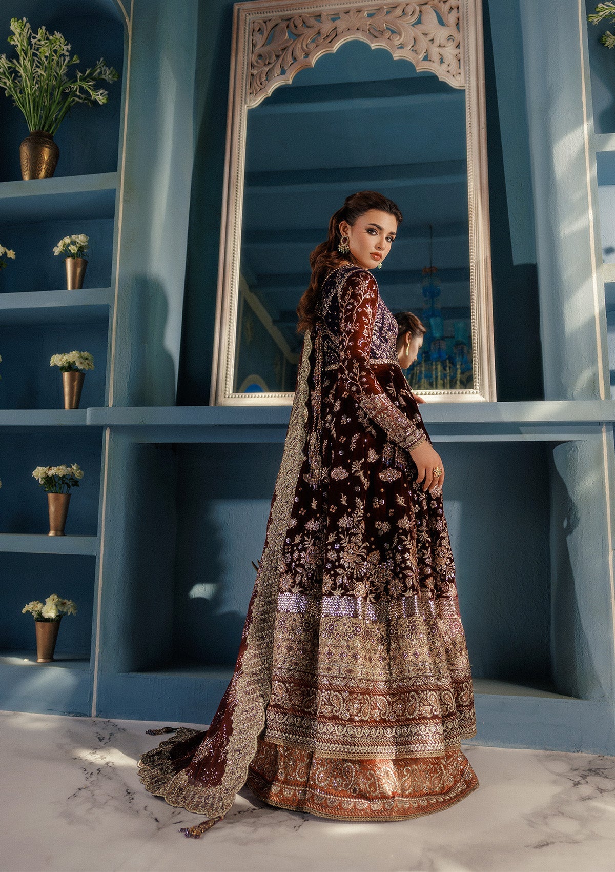 UDAIPUR - LOOK 03 Plum Front Open Shirt with Lehnga For Formal Events - Pakistani Designer Wear for Women in UK | Kifat