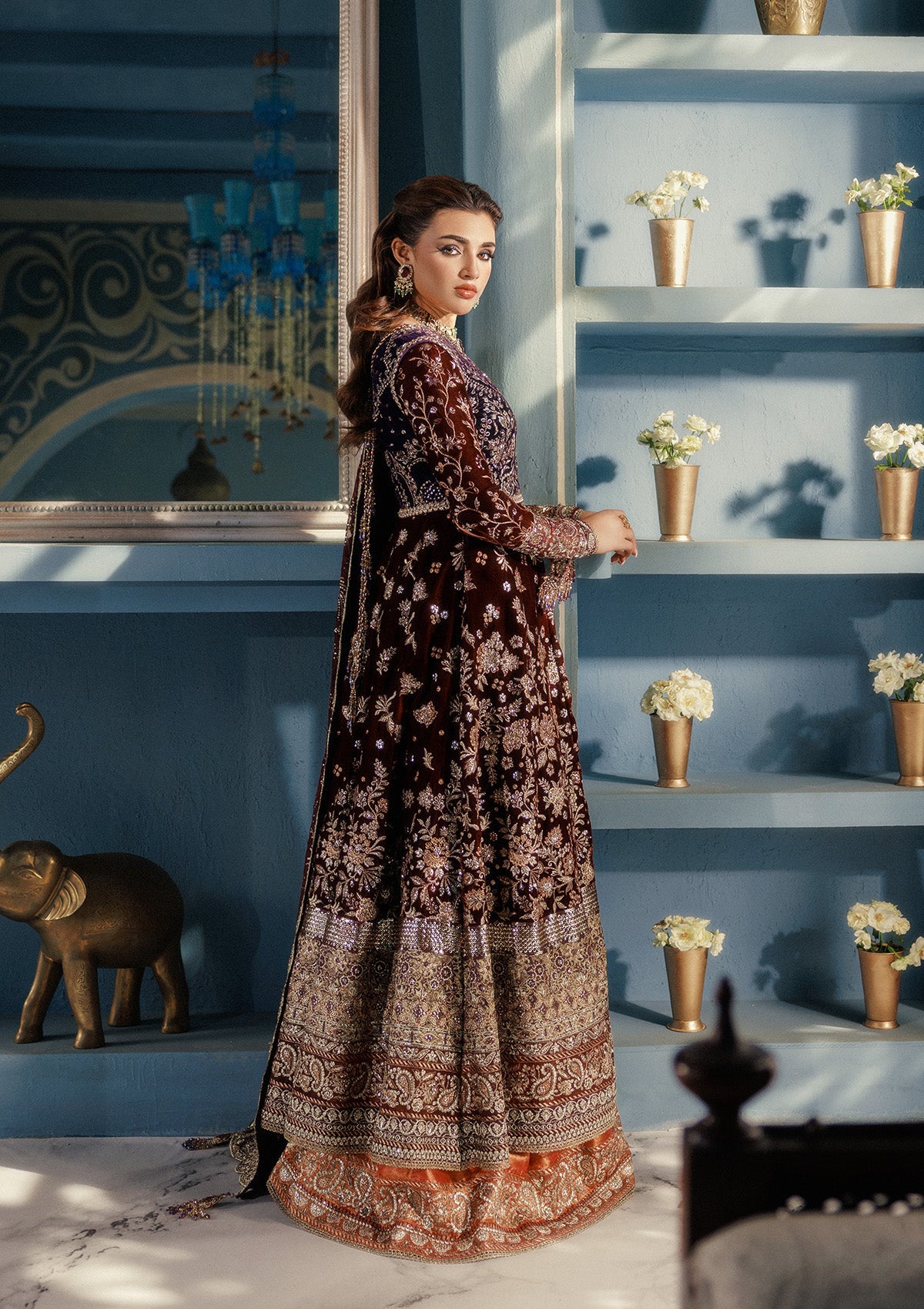 UDAIPUR - LOOK 03 Plum Front Open Shirt with Lehnga For Formal Events - Pakistani Designer Wear for Women in UK | Kifat