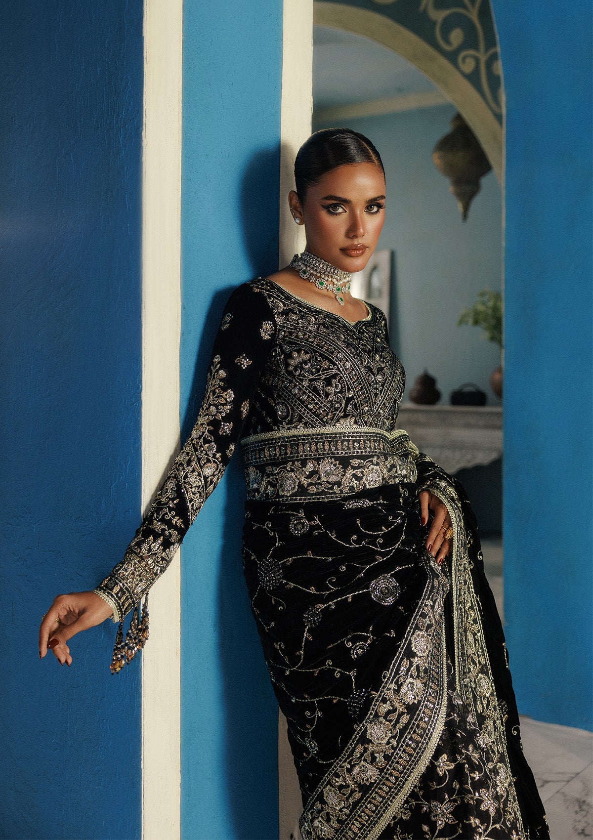 UDAIPUR - LOOK 04 Black Saree For Formal Events - Pakistani Designer Wear for Women in UK | Kifat