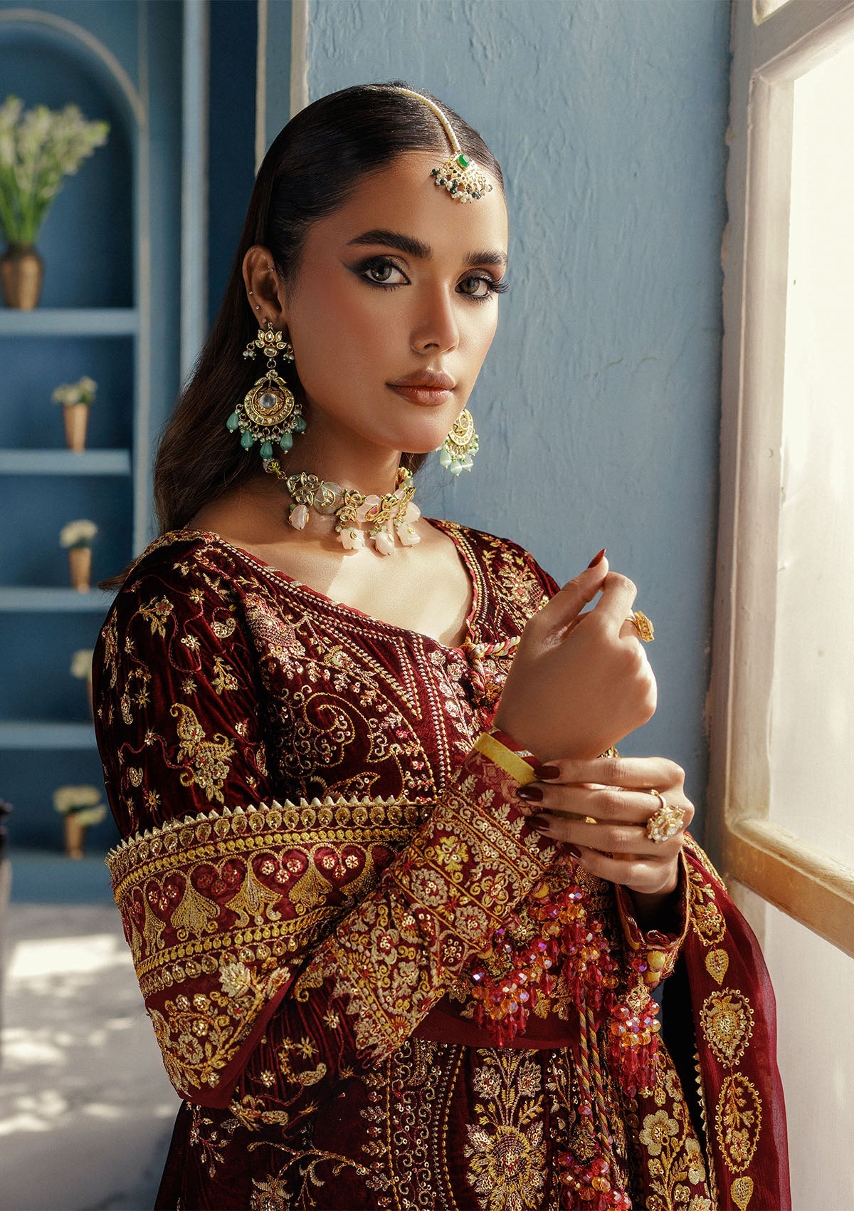 UDAIPUR - LOOK 05 Ruby Red Front Open Shirt with Sharara For Formal Events - Pakistani Designer Wear for Women in UK | Kifat
