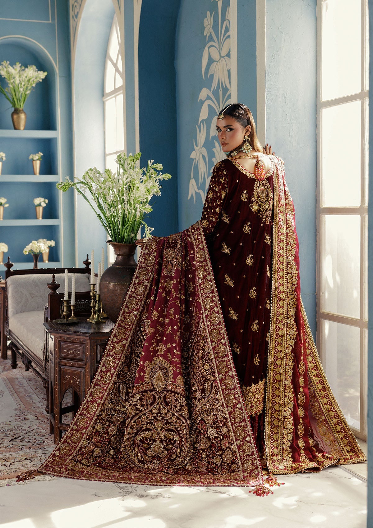 UDAIPUR - LOOK 05 Ruby Red Front Open Shirt with Sharara For Formal Events - Pakistani Designer Wear for Women in UK | Kifat